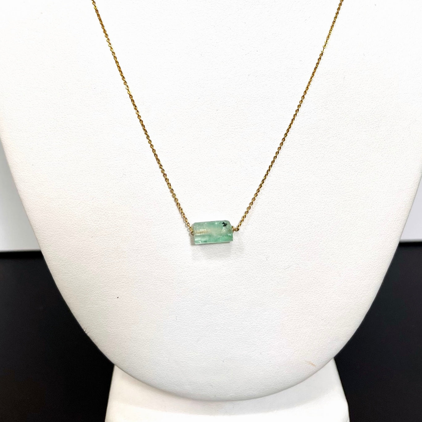Rough Emerald 16-18" 14K Yellow Gold Necklace