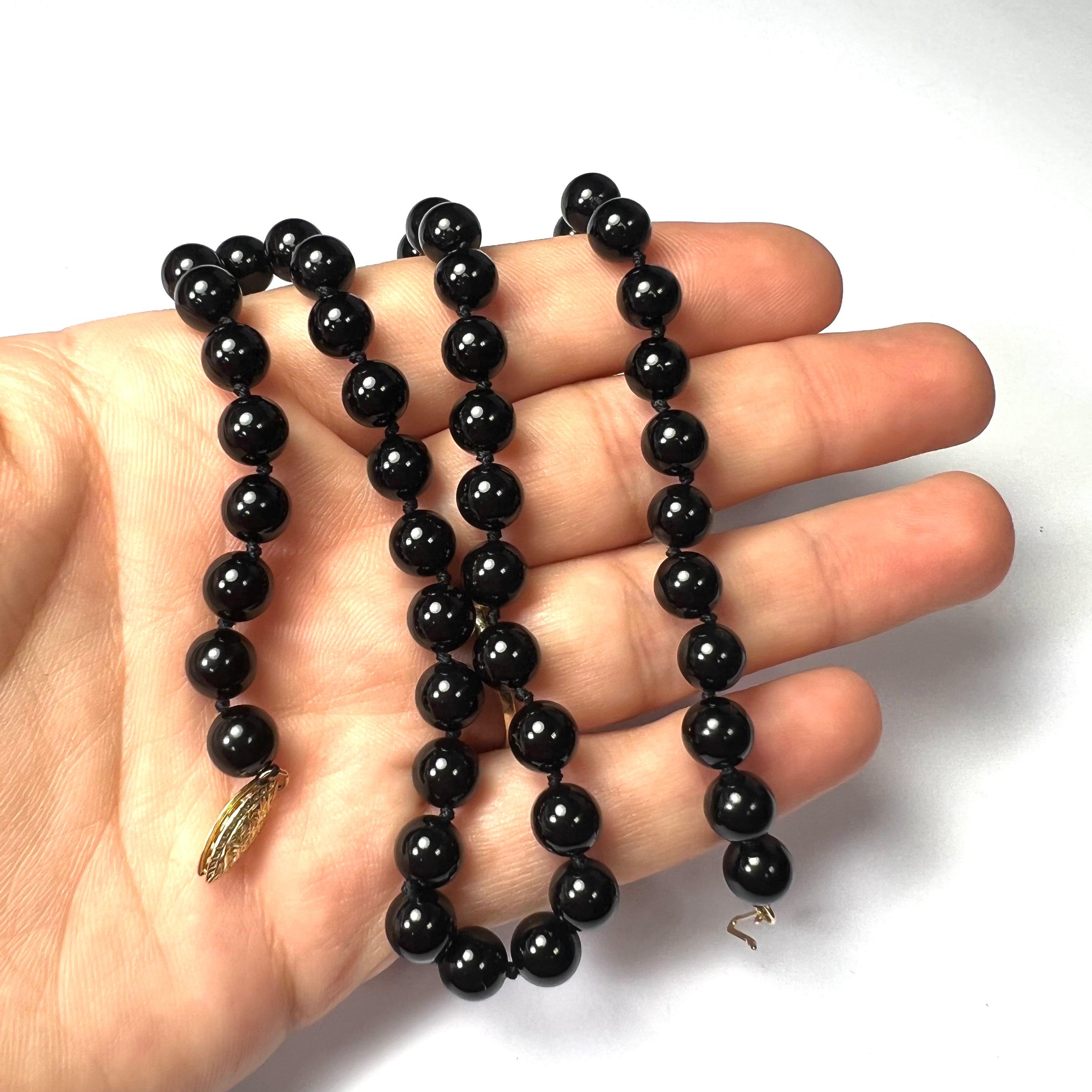 Onyx Beaded Antique 16.5" 14K Yellow Gold Clasp Necklace