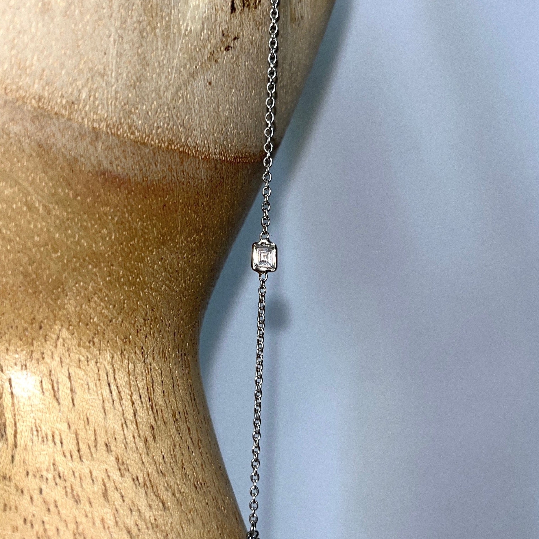 Emerald Cut Diamond Hand Chain in Solid 14K White Gold