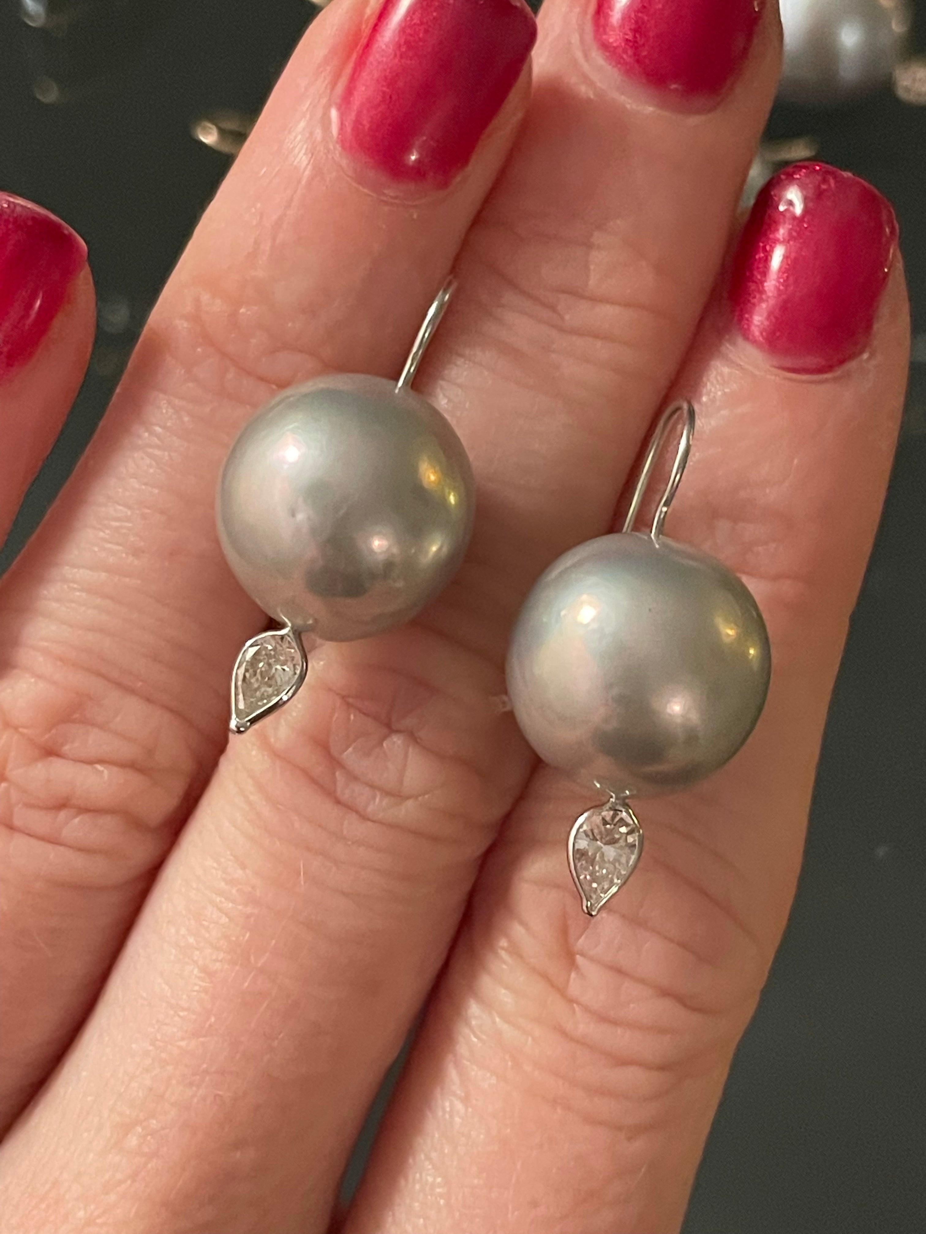 Freshwater 14mm Freshwater Pearl .58CT White 14K Gold Earrings