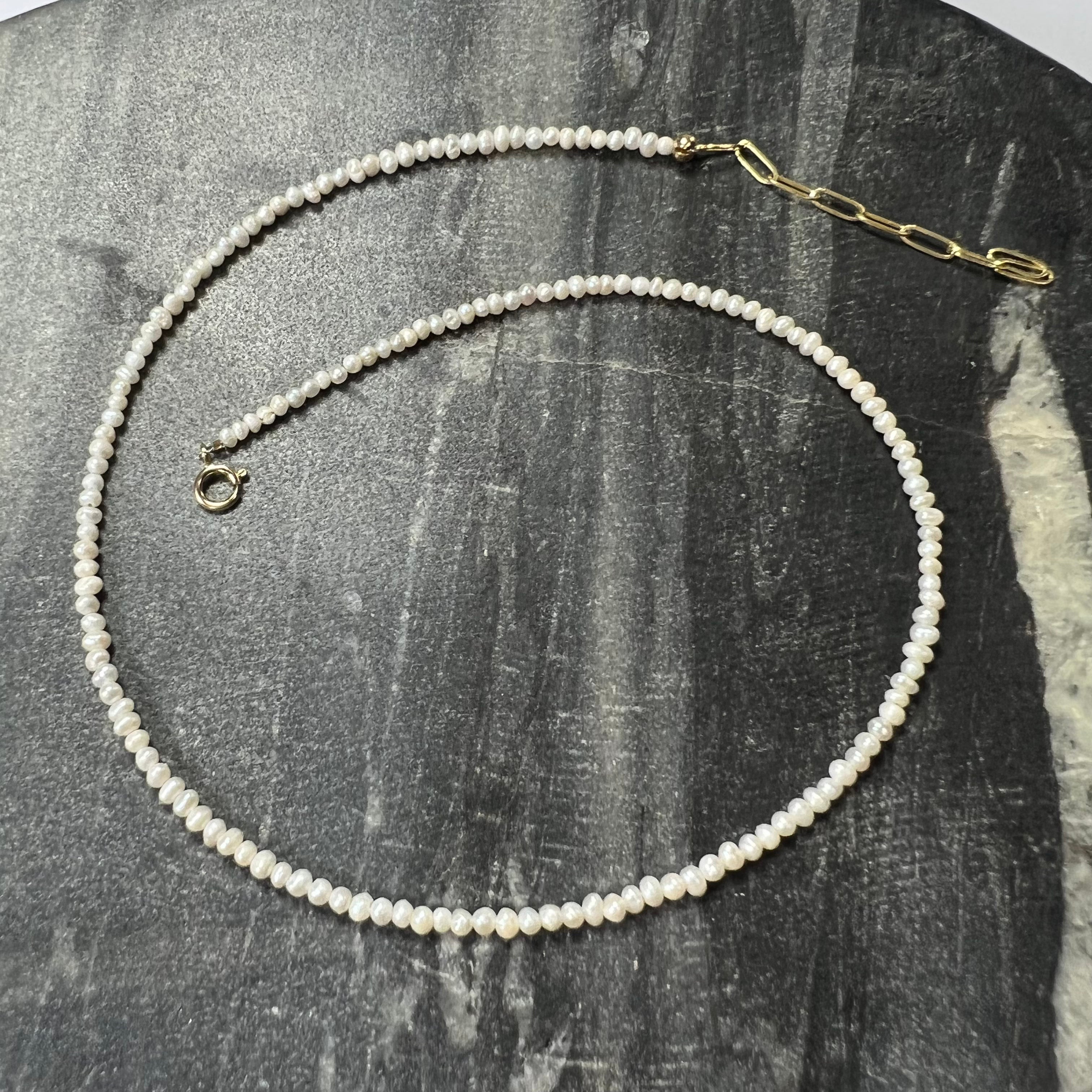 Seed Pearl 14.5" 14K Yellow Gold Necklace Clasp