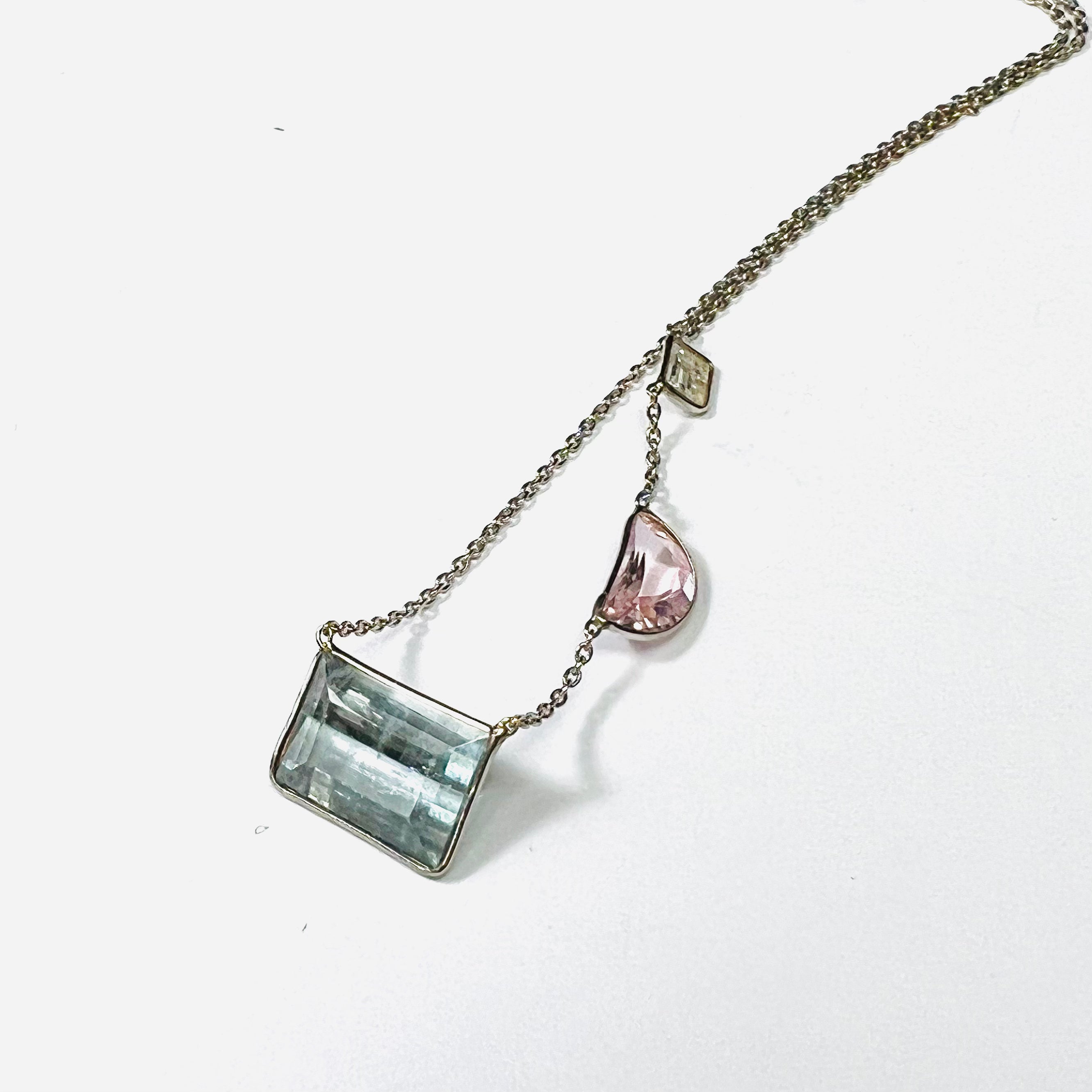 Diamond Sapphire Tourmaline 17" 14K White Gold Necklace