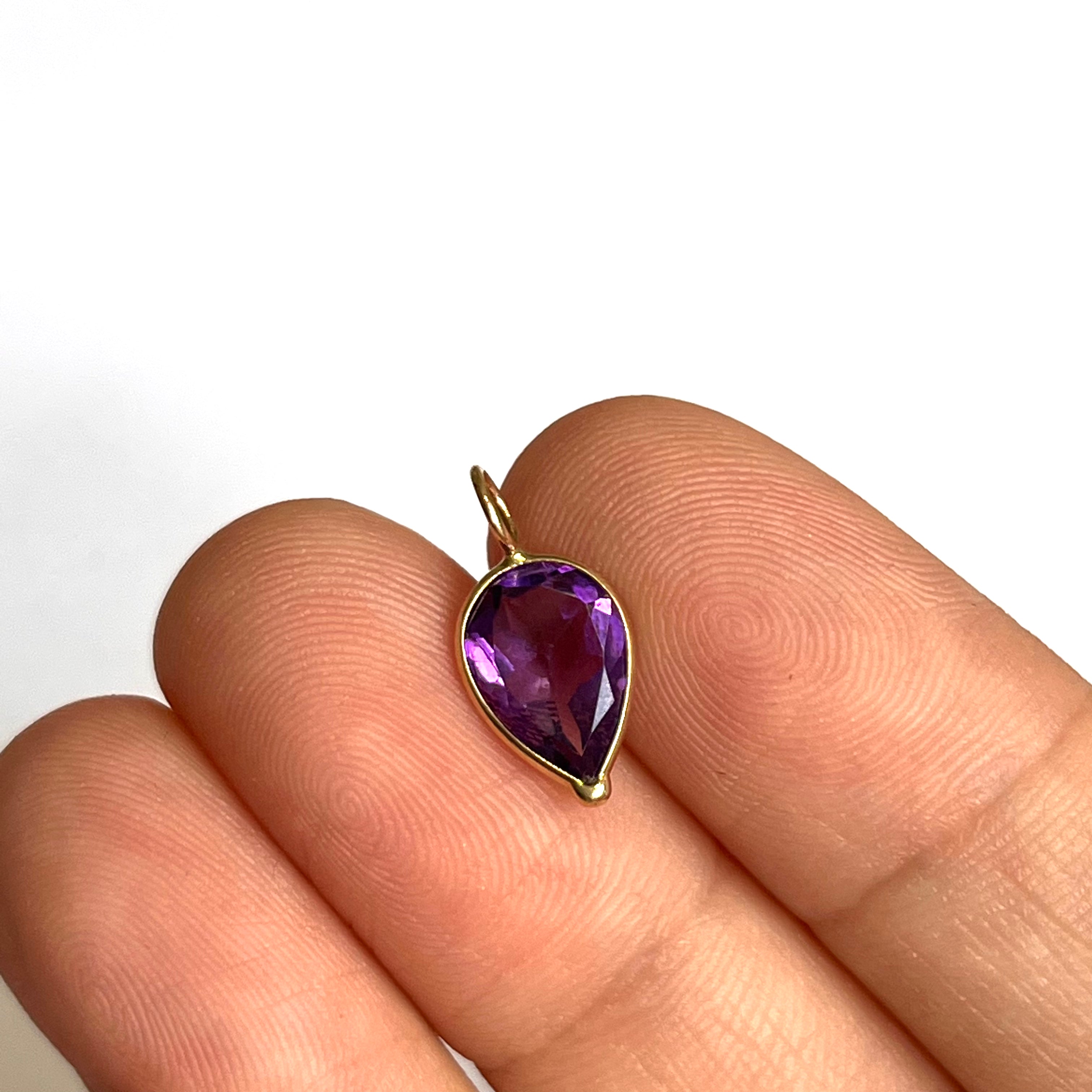 1.77ct Natural Pear Drop Amethyst 14K Yellow Gold Pendant Charm 16x7mm