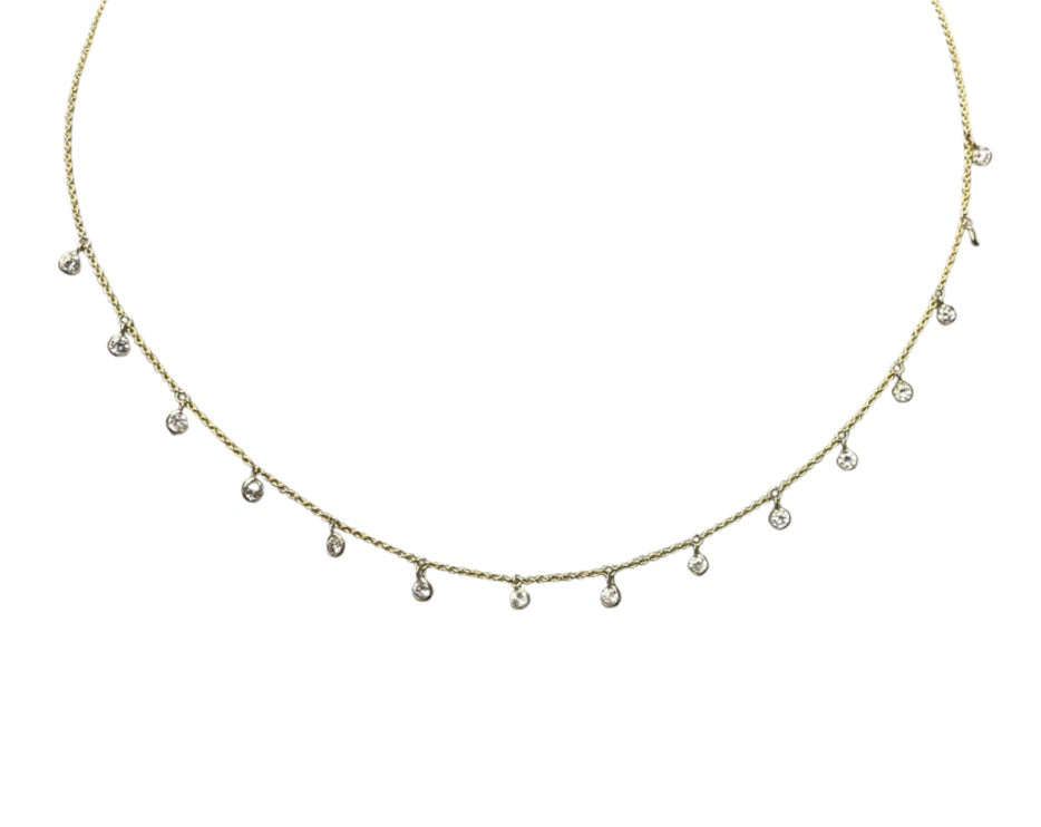 1.5CTS Round Diamond Dangle 14k Yellow Gold Necklace