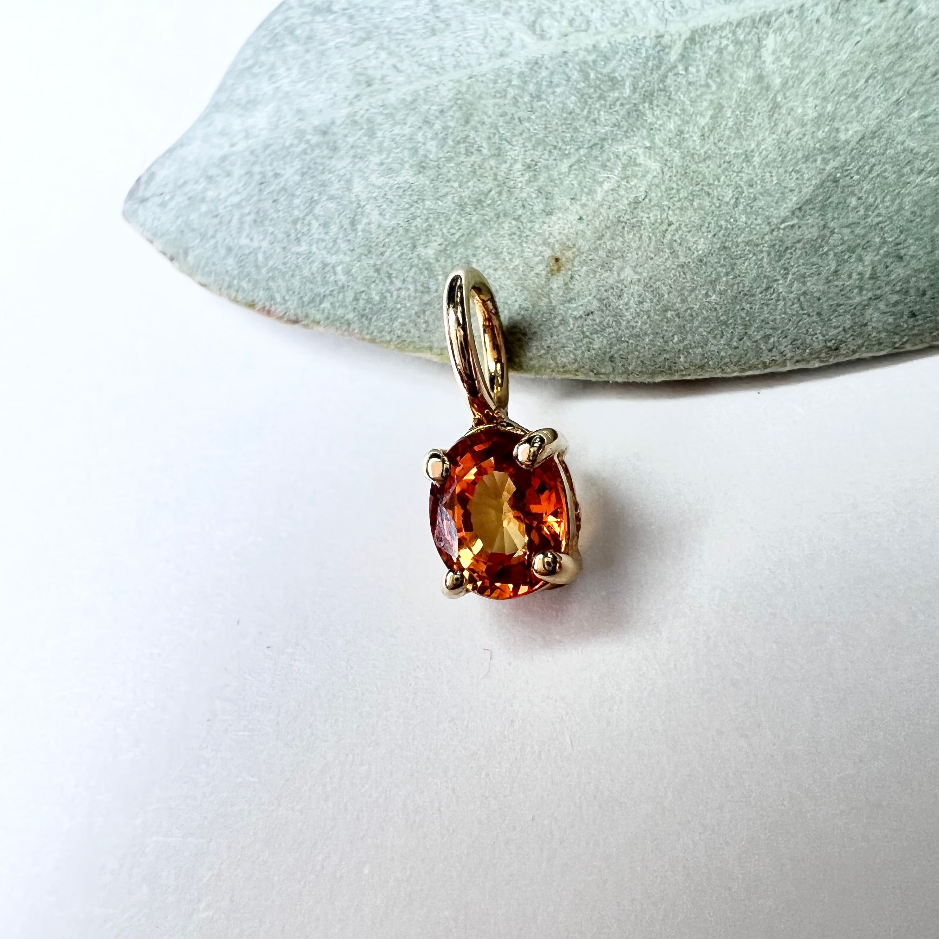 Natural Orange Sapphire 14K Yellow Gold Pendant Charm 10x4mm