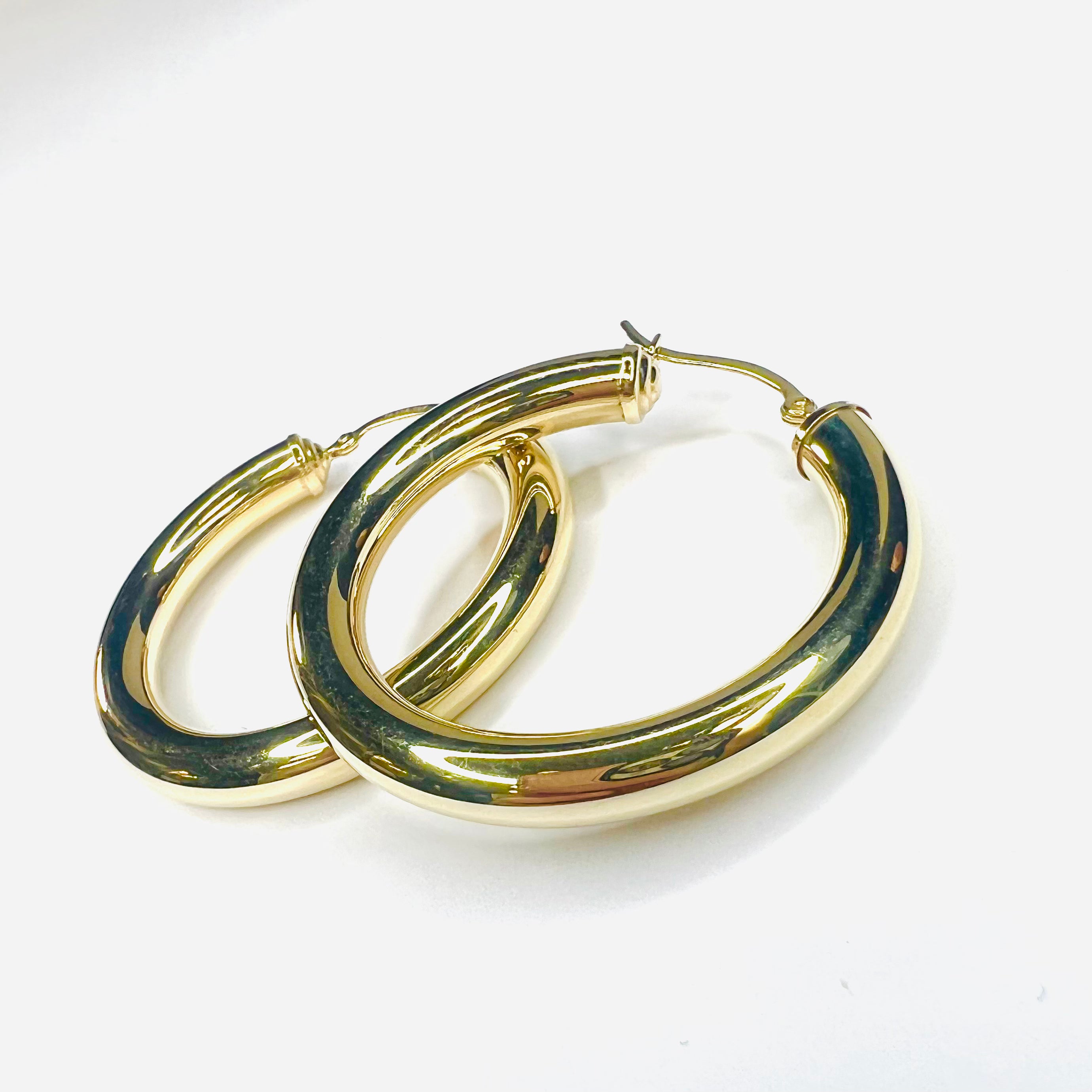 New 10K Solid Yellow Gold Hoop Earrings 1.5"