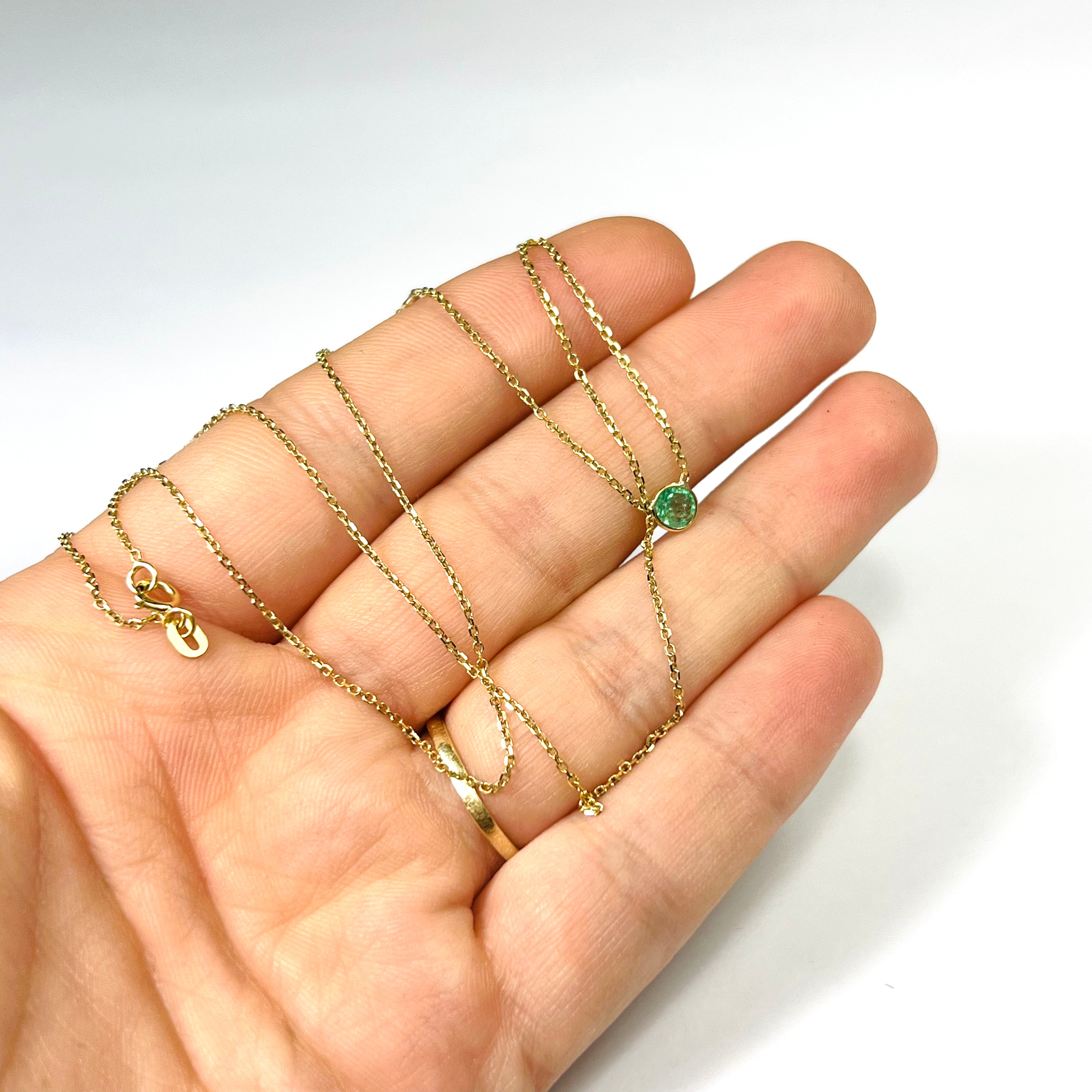 Emerald and Diamond 16" 14K Yellow Gold Cable Chain Necklace