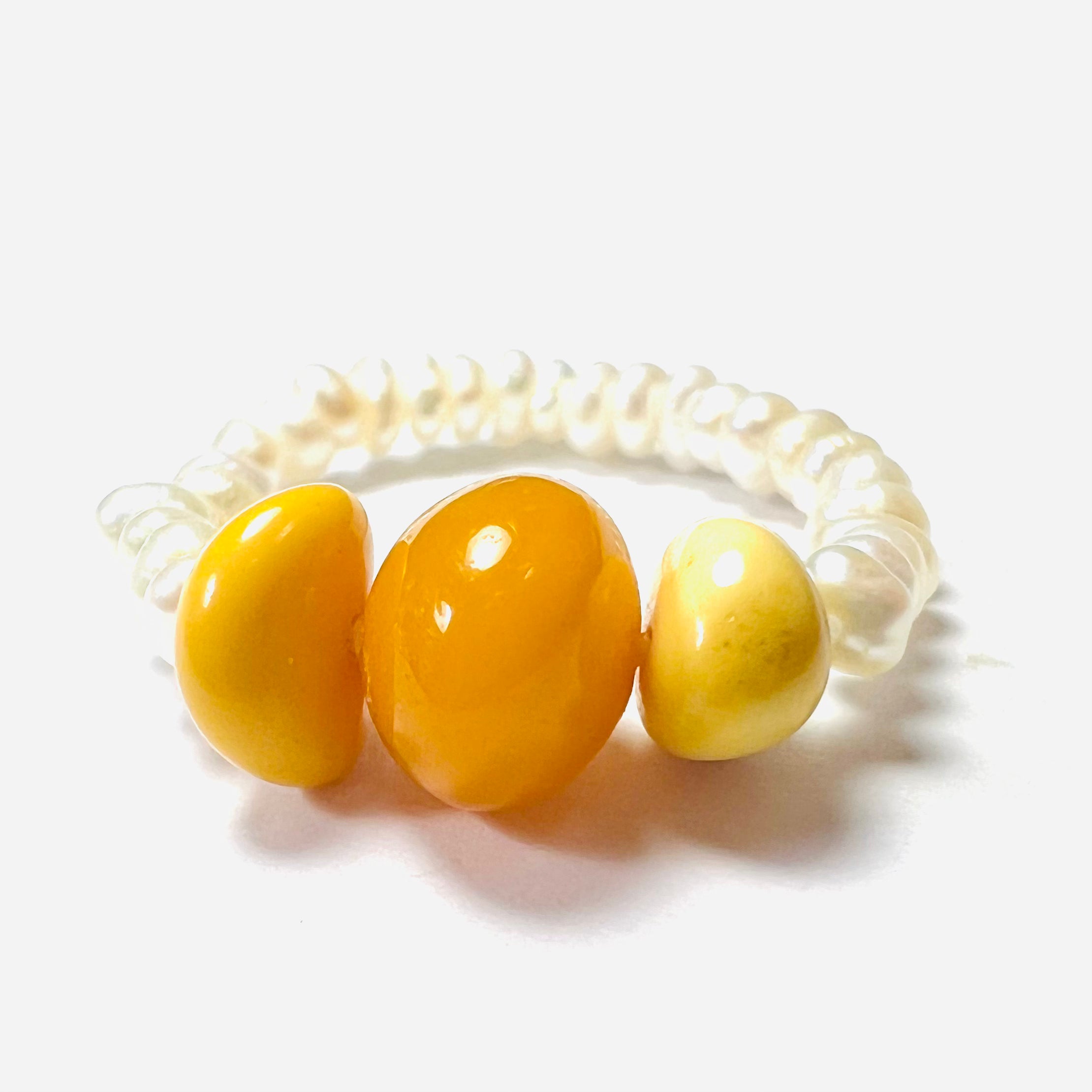 Natural Seed Pearl Amber Eternity Ring Size 7