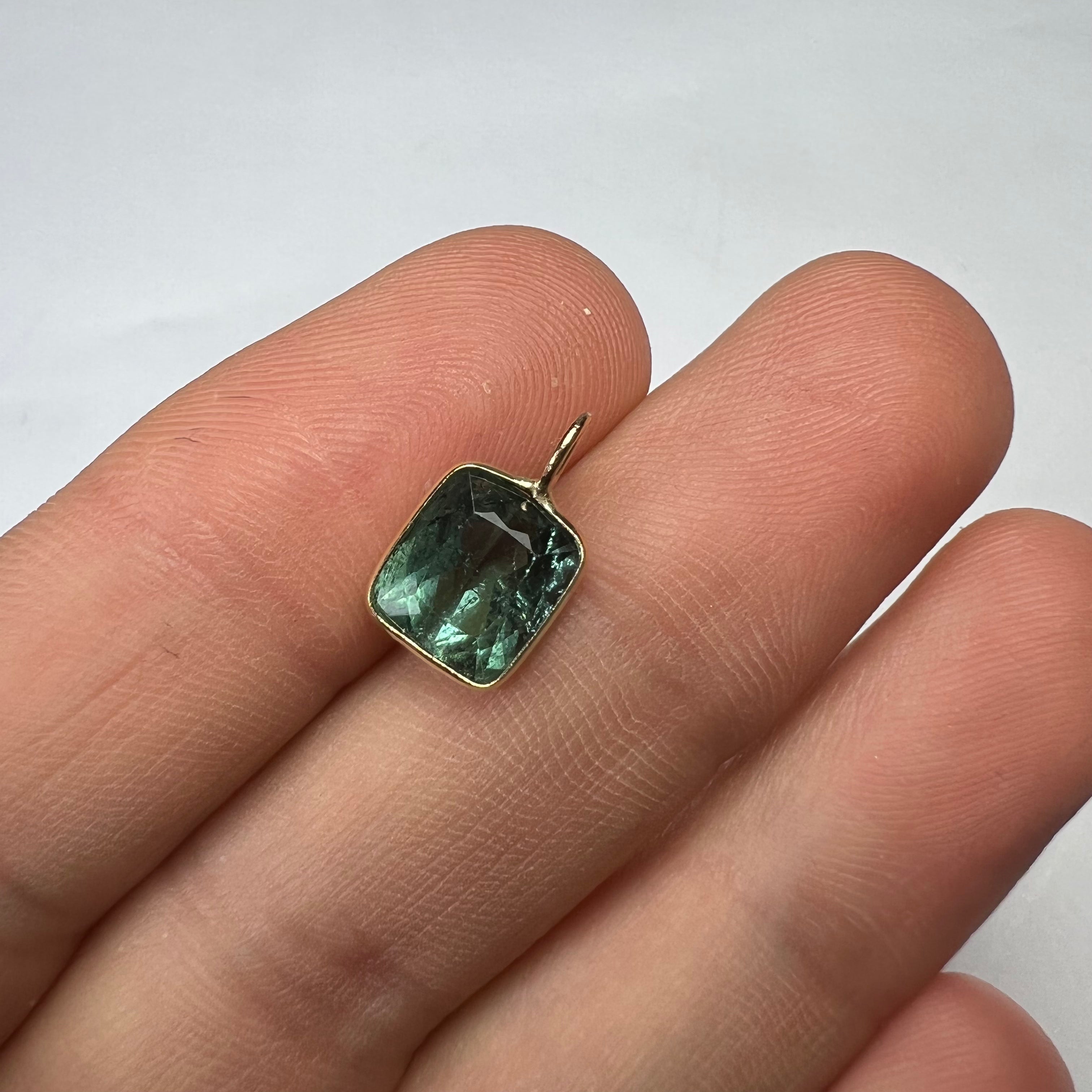 3CT Natural Cushion Tourmaline 14K Yellow Gold Pendant Charm 13x8mm