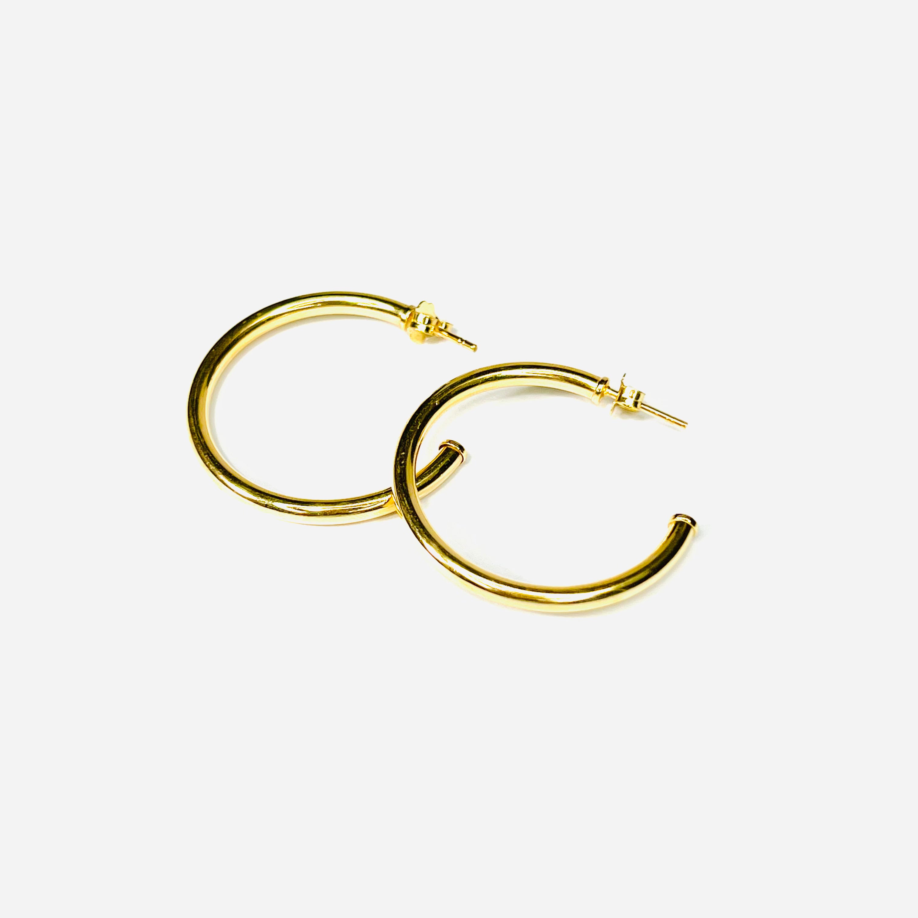Solid 14k Yellow Gold Smooth Half Earring Hoop 1.4" 2.86g