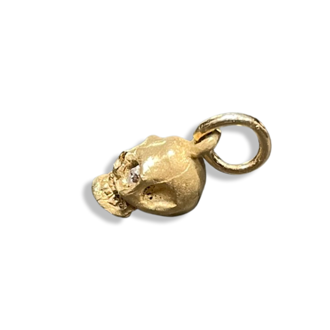 Solid 18K Small Diamond Skull Charm