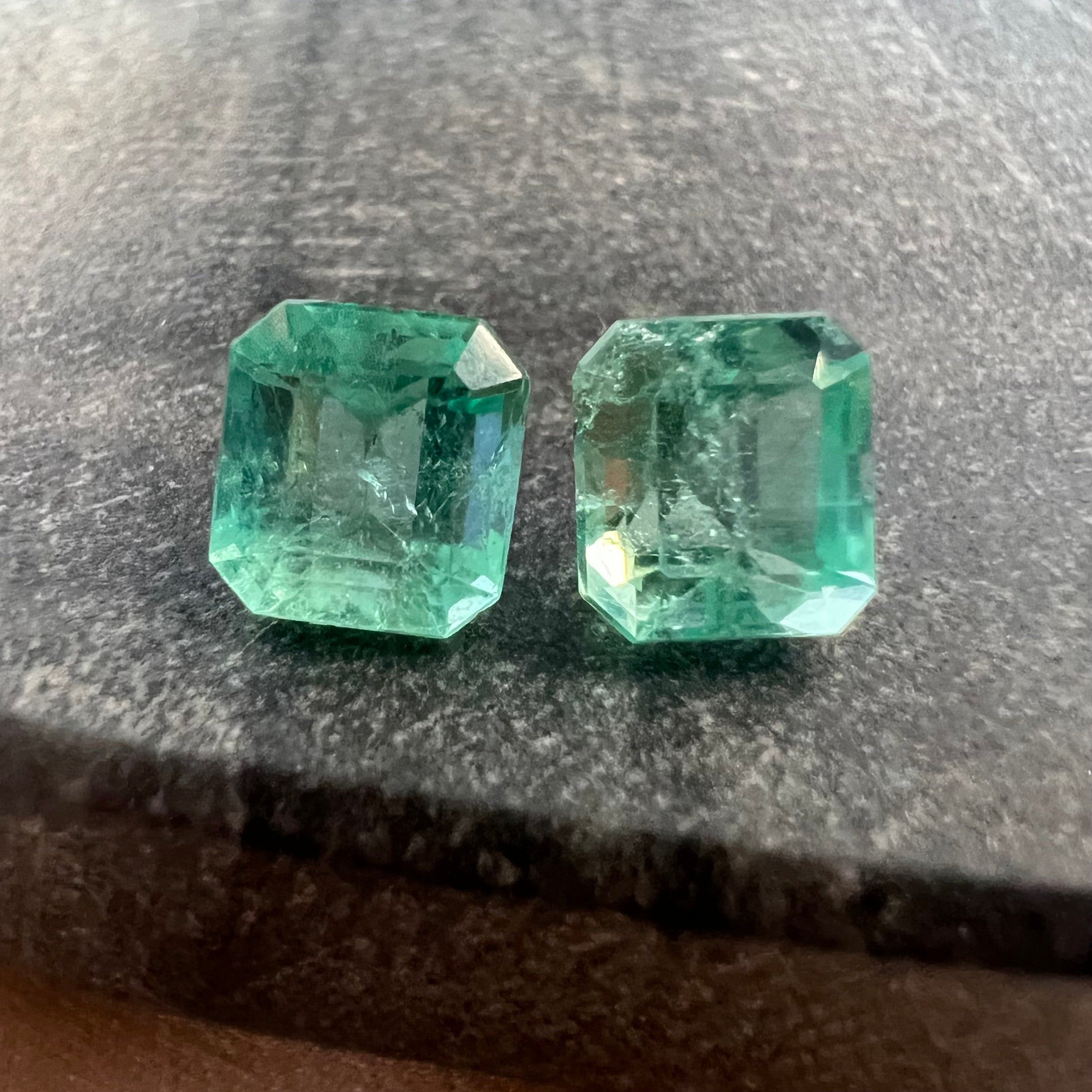 3.93CTW Pair of Natural Colombian Emerald Loose Ascher Cut