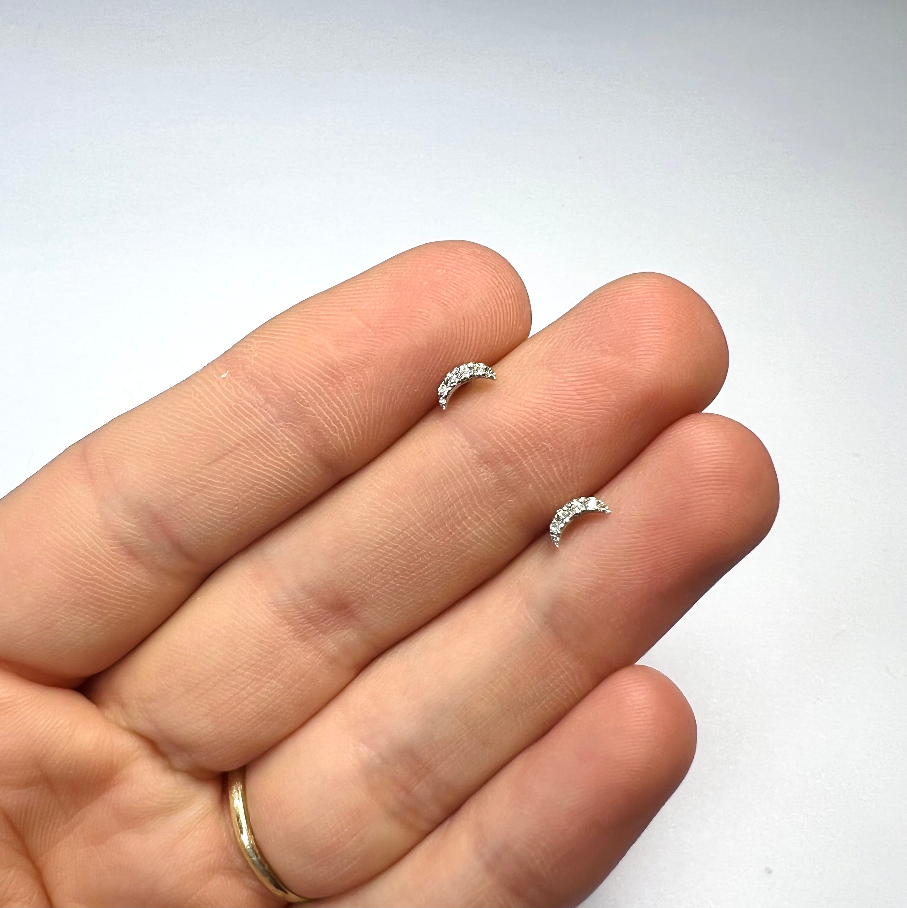 14K White Gold Crescent Moon Diamond Studs 6x3mm