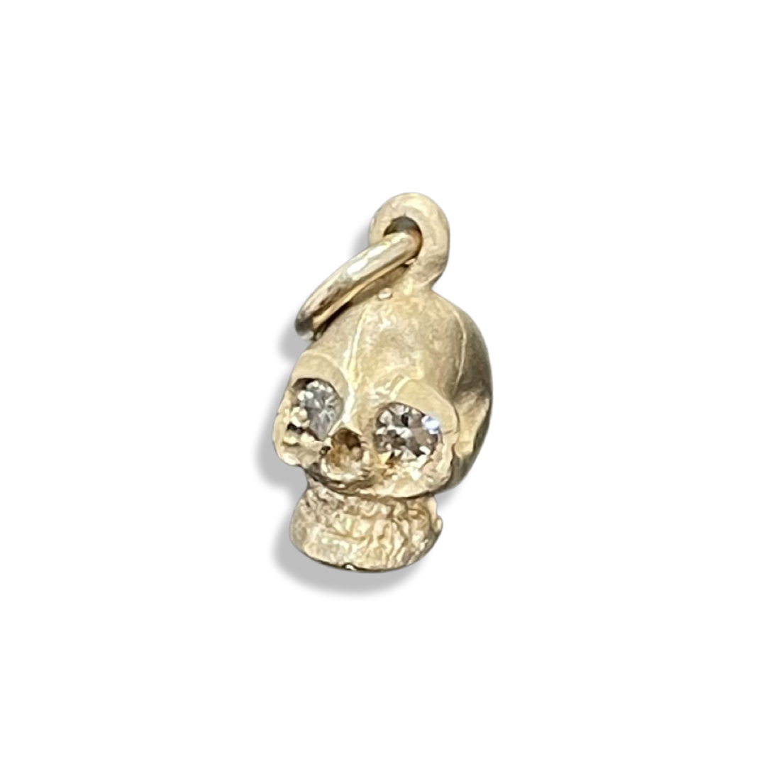 Solid 18K Small Diamond Skull Charm