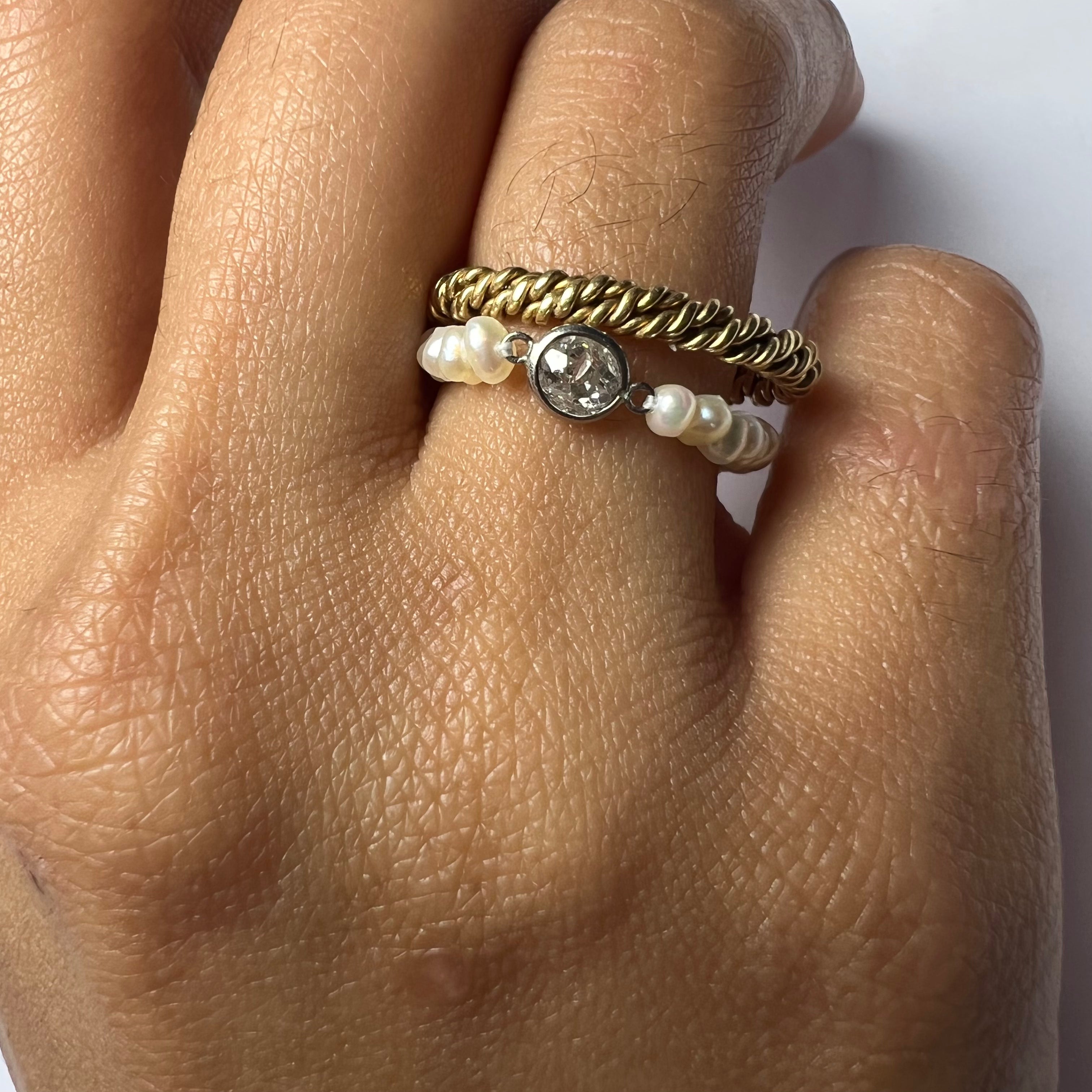 Natural Seed Pearl Eternity .20ct Diamond Ring Size 6.5