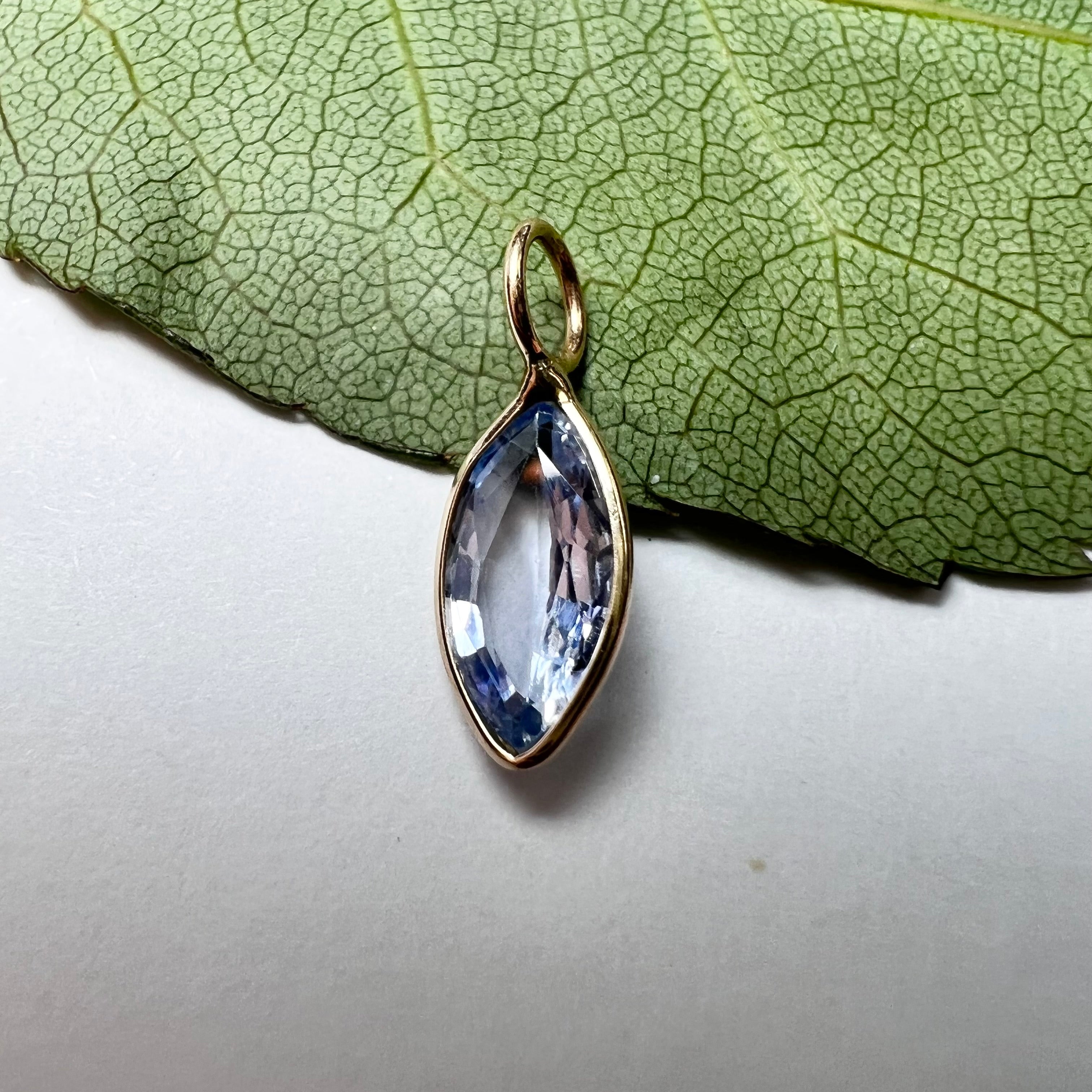 Natural Marquise Sapphire 14K Yellow Gold Pendant Charm 15x5mm