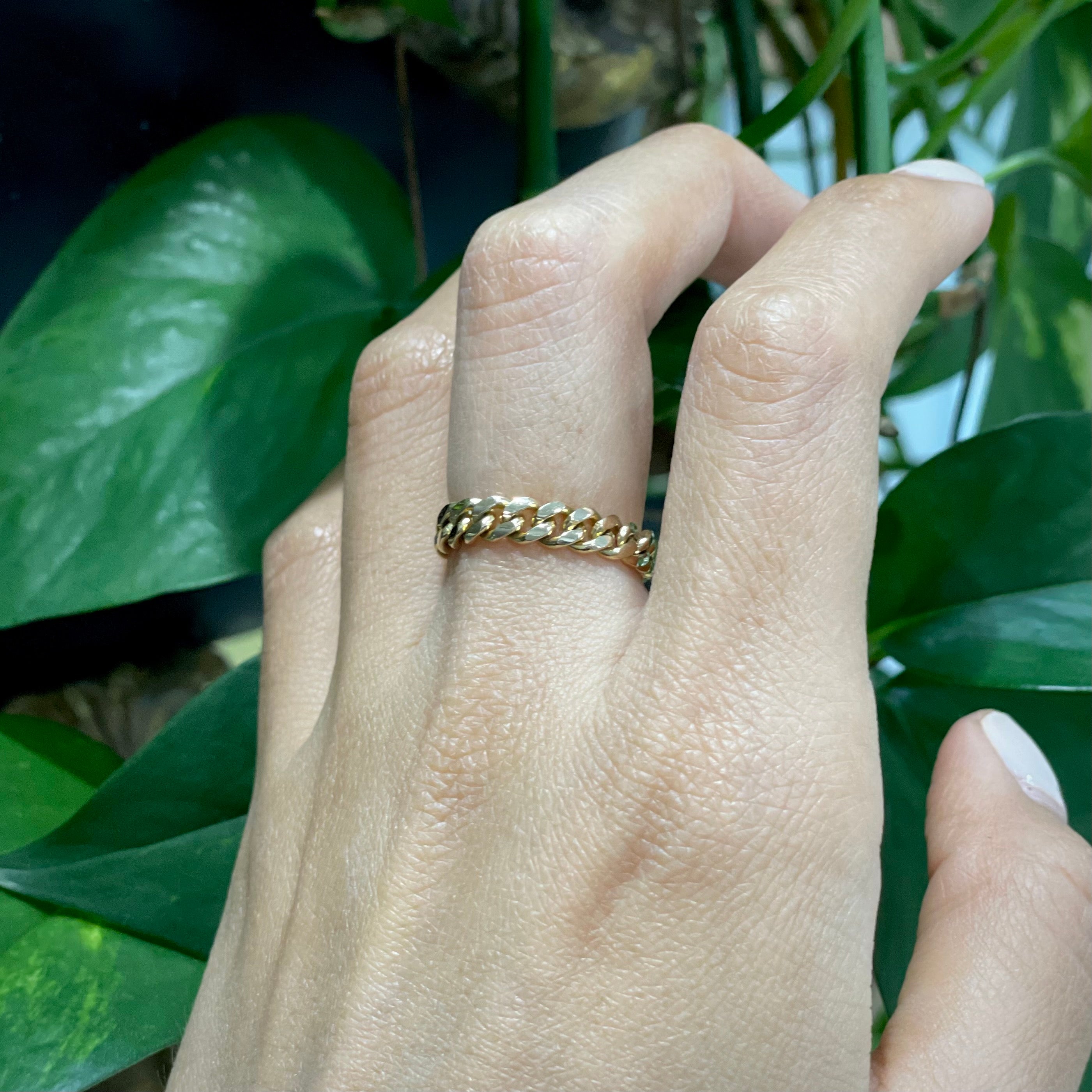 Solid 14K Yellow Gold Natural Cuban Chain Ring