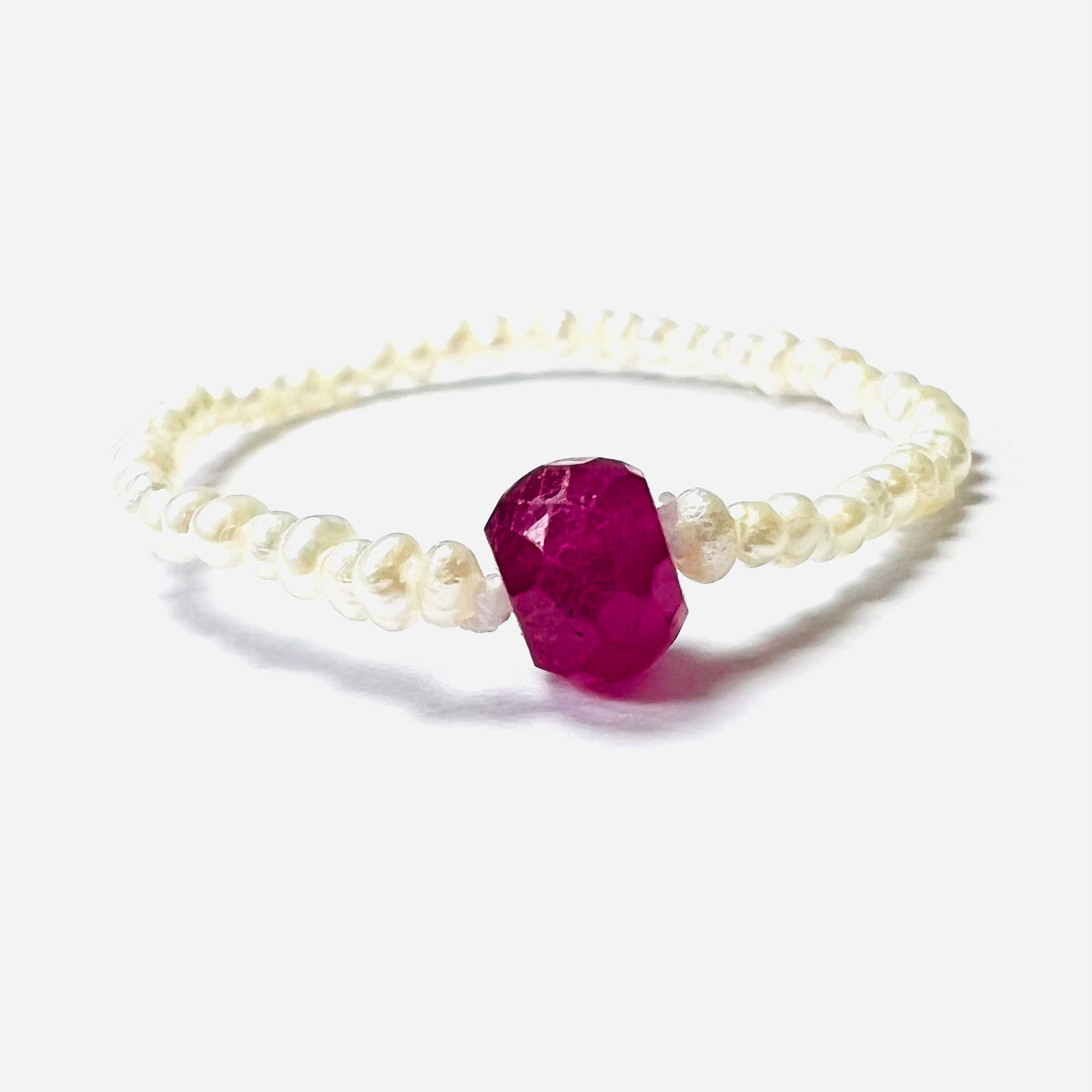 Natural Seed Pearl Eternity Rough Ruby Ring Size 7.5