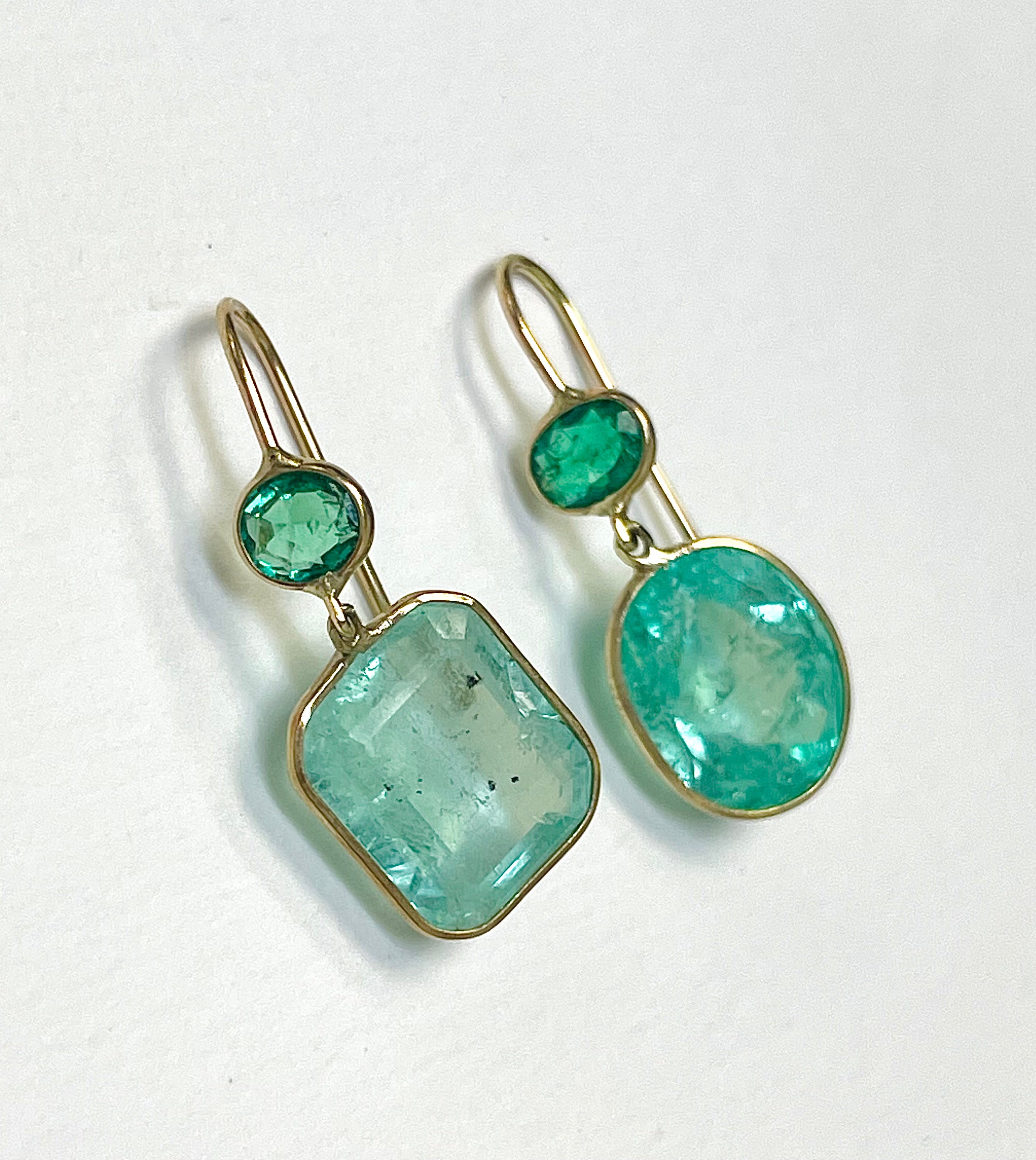 7CT Colombian Emerald Drop Earrings 14K Gold