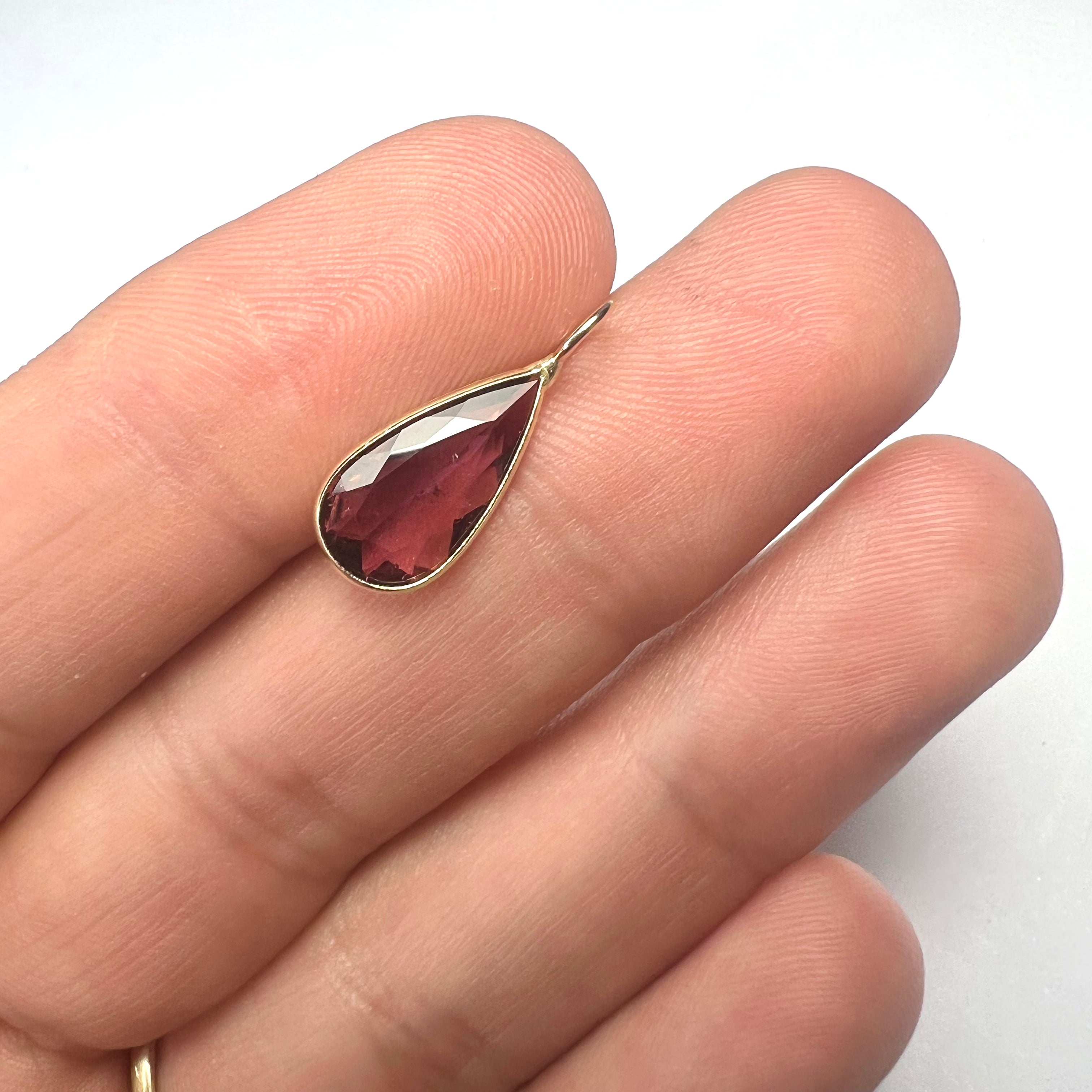 1.89CT Natural Pink Pear Tourmaline 14K Yellow Gold Pendant Charm 19x7.5mm