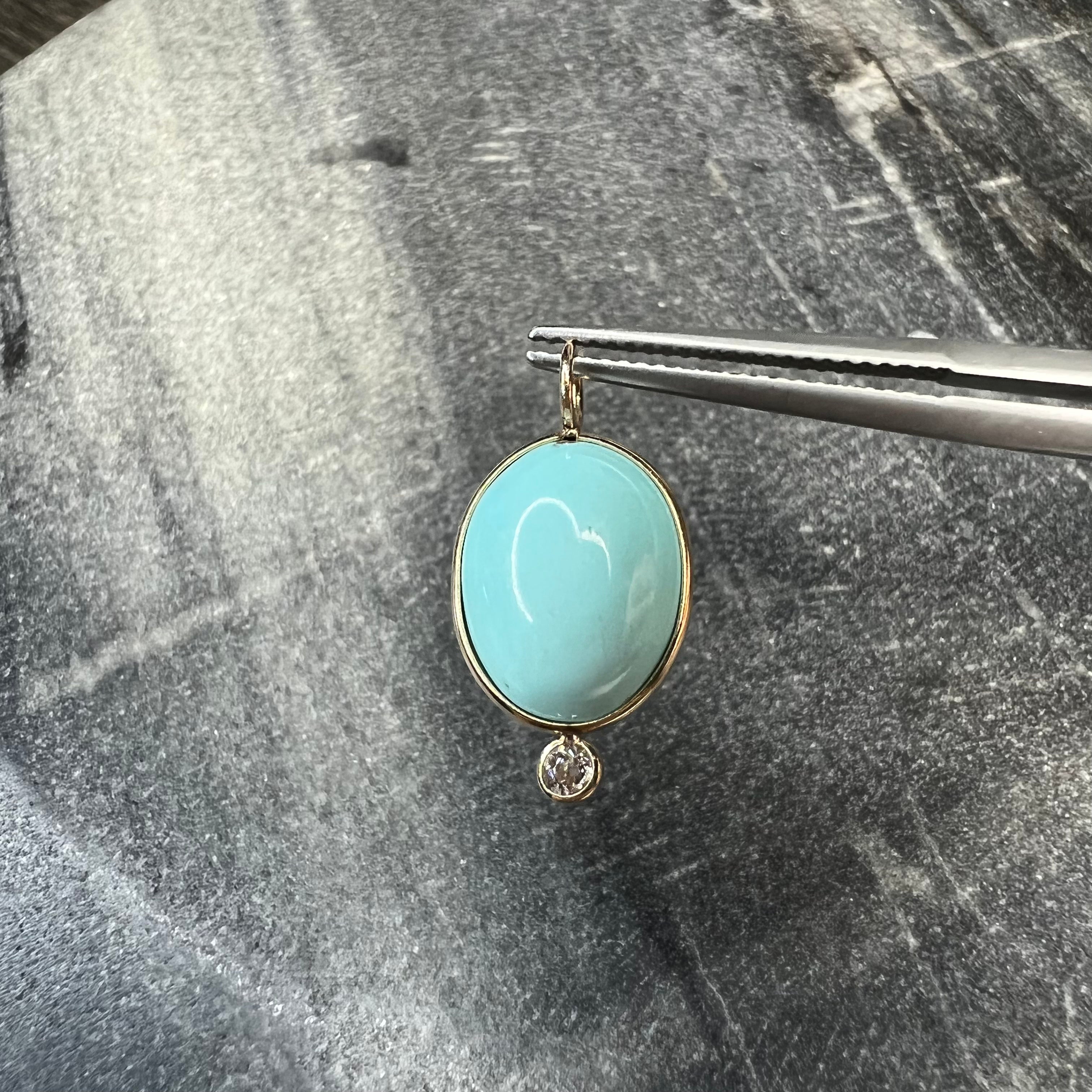 Turquoise and Diamond 14k Yellow Gold Pendant Charm 21x11mm