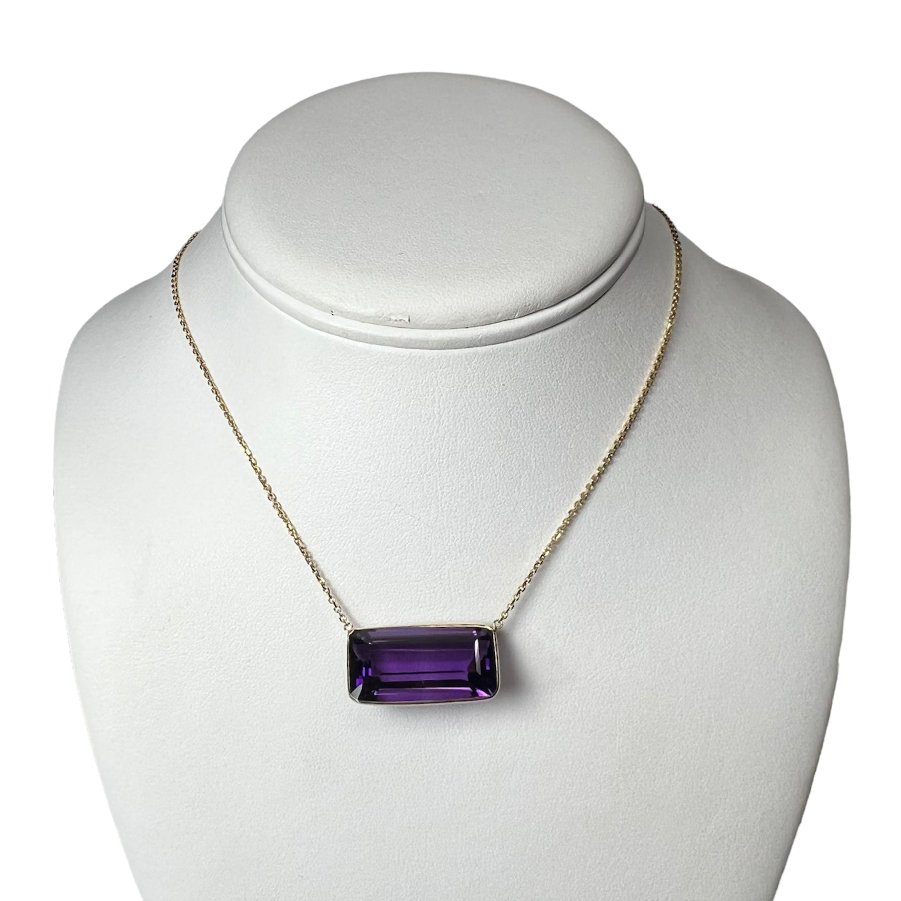 Amethyst 20" 14K Yellow Gold Cable Chain Necklace