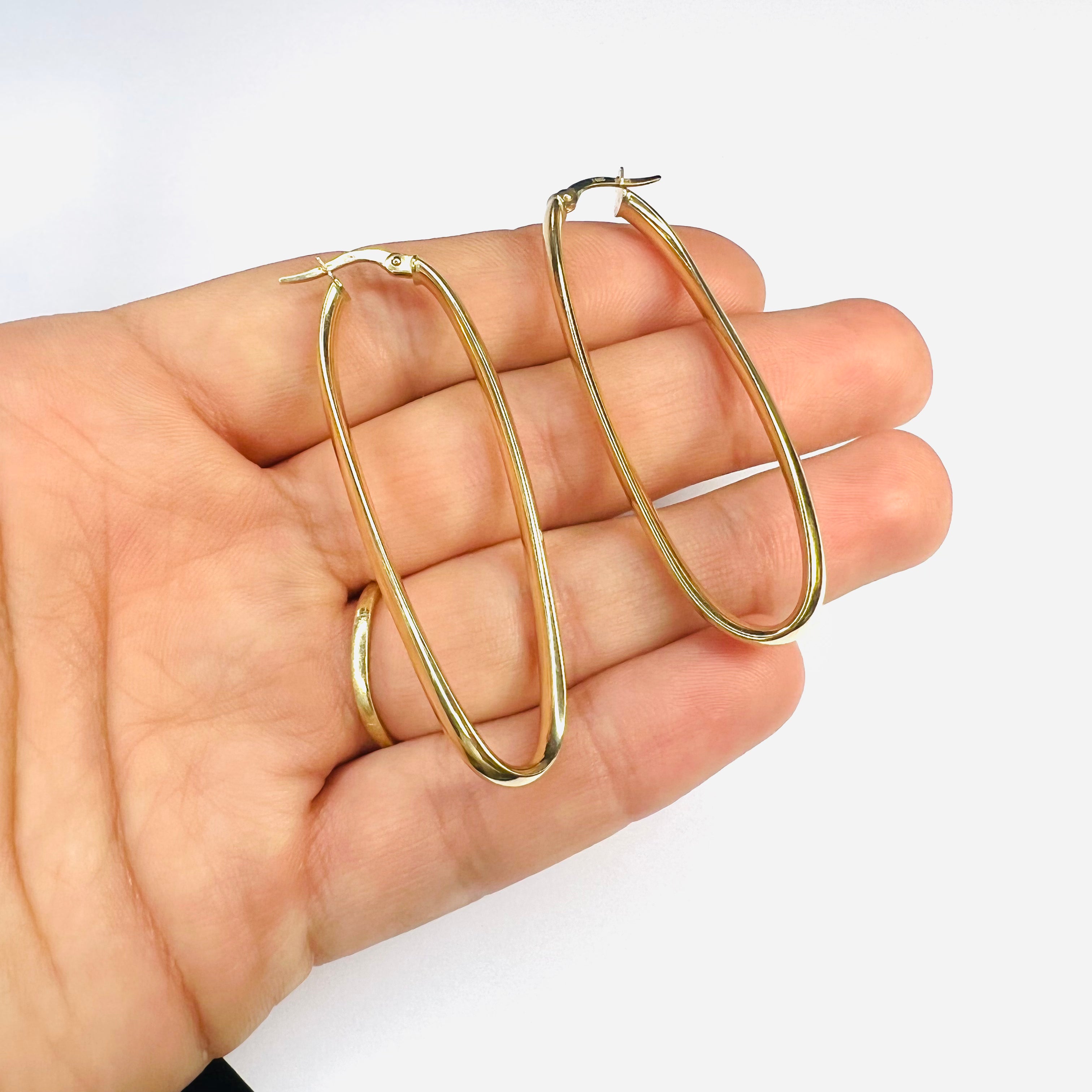 Beautiful New 14K Solid Yellow Gold twisted Hoop Earrings 2.2"x.75"