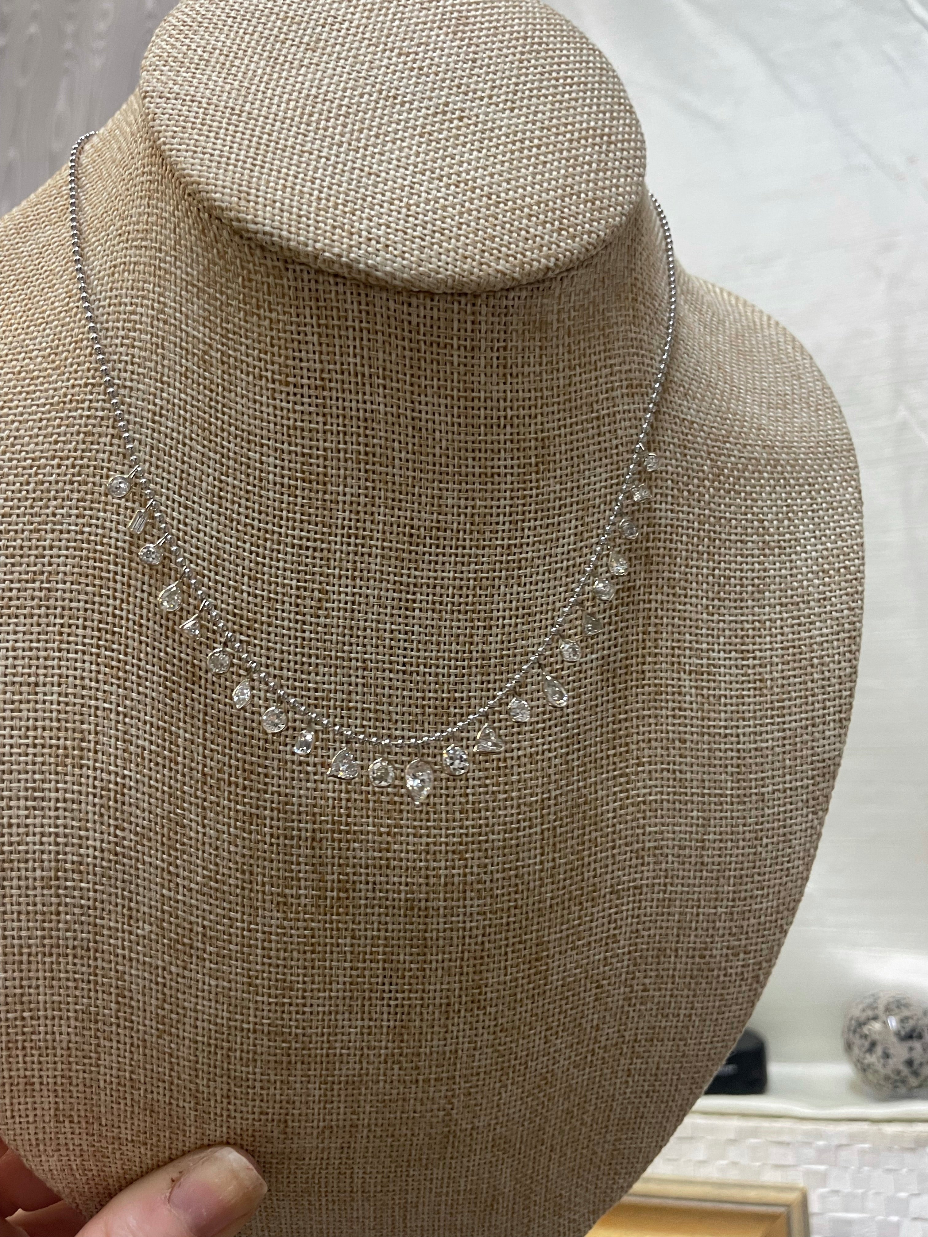 3.8ctw Multi Shape Diamond Fringe 16” 18K White Gold Necklace