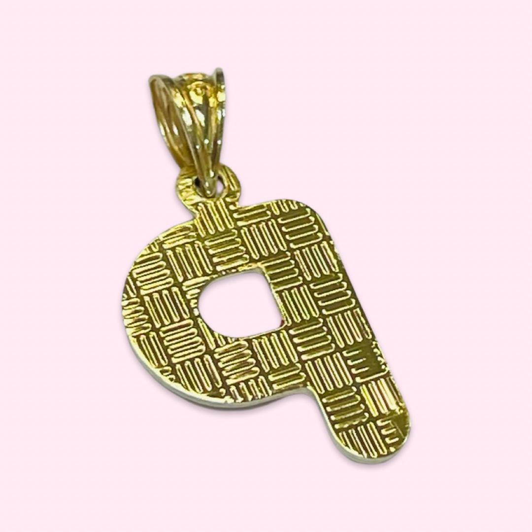 Initial P Puffy Balloon Letter 10K Yellow Gold Pendant
