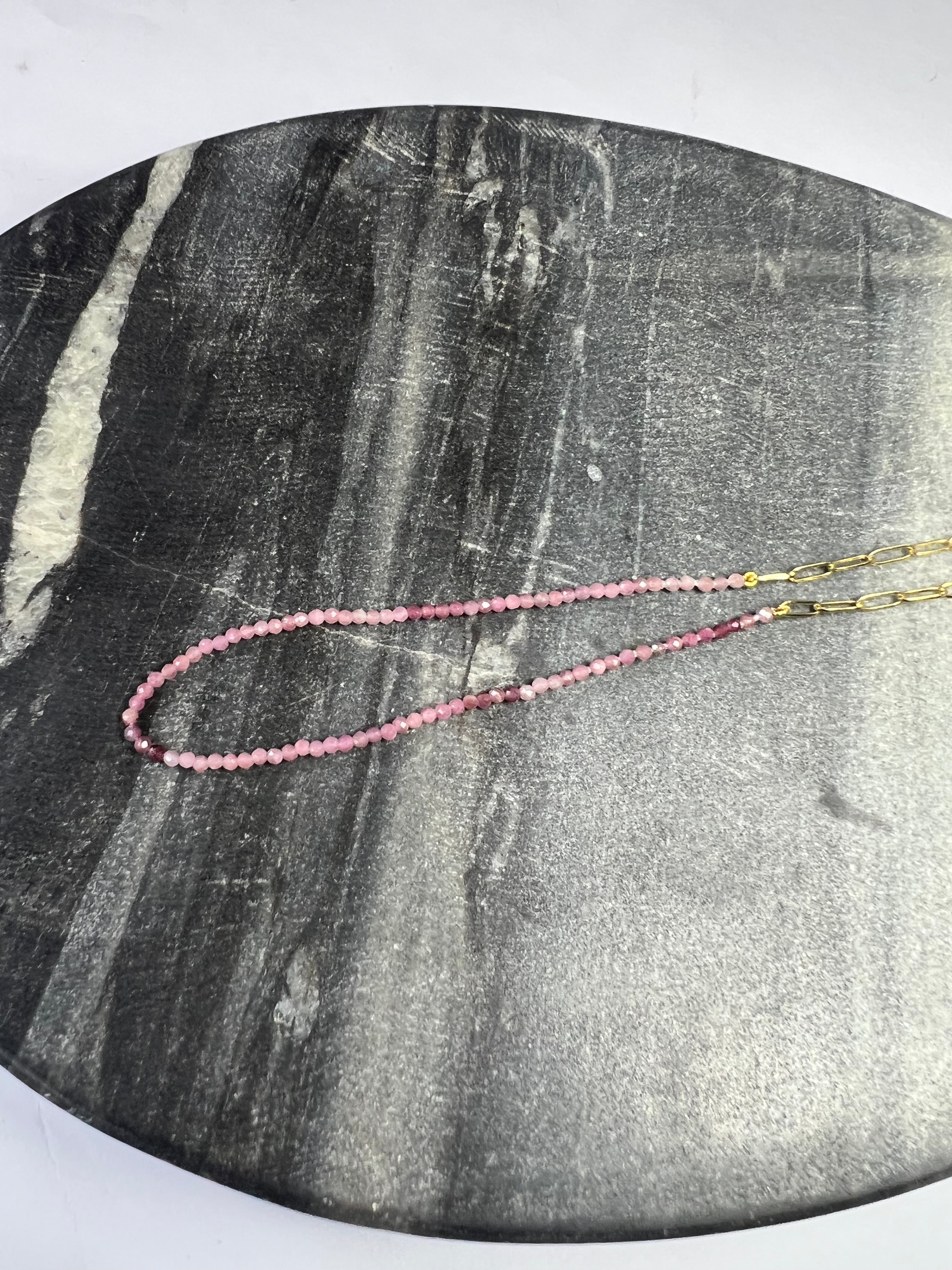 14K Yellow Gold Clasp Pink Sapphire Beaded Anklet 9.5"