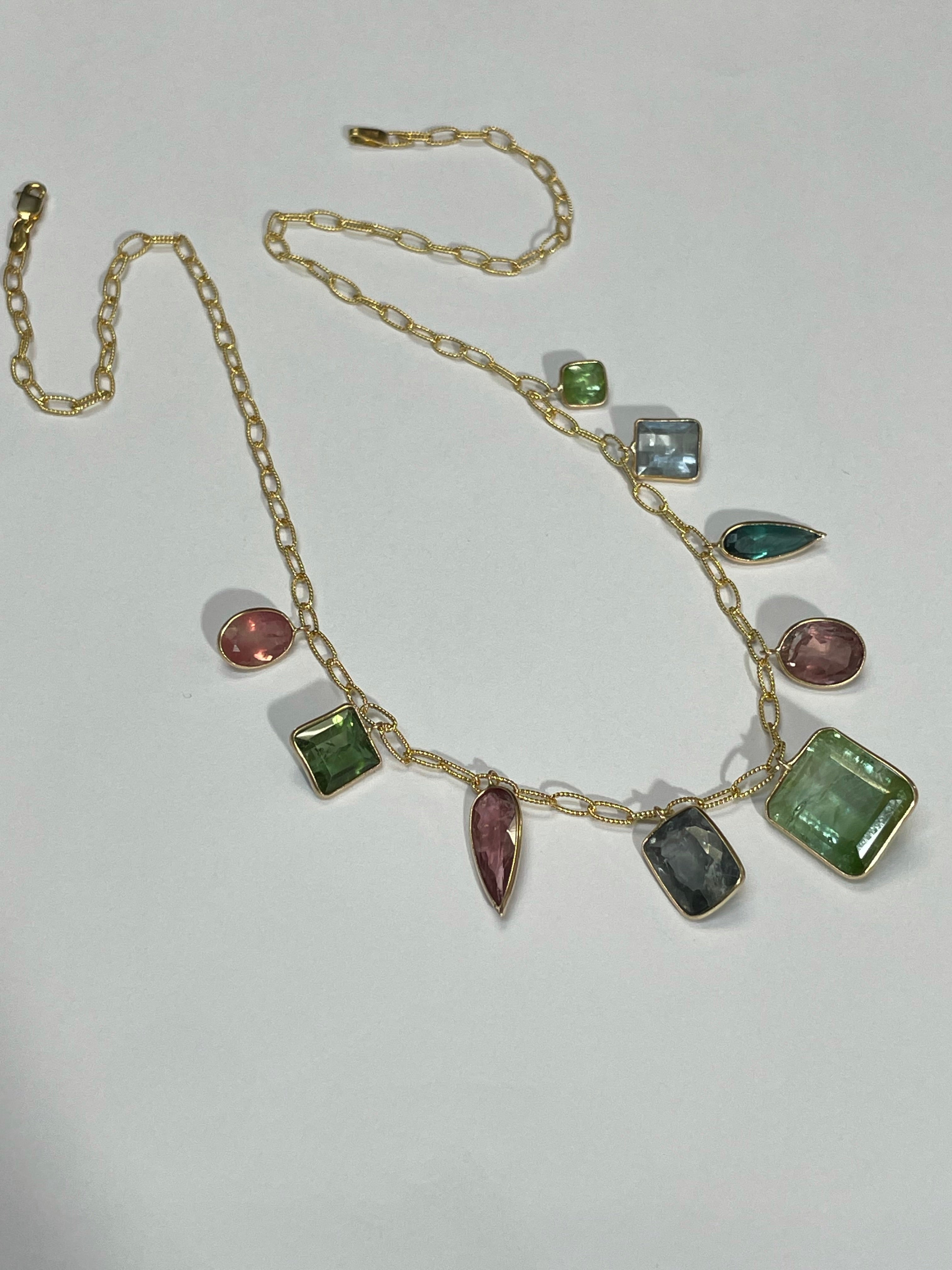 16CT Multi Tourmaline 18" 14K Yellow Gold Drop Necklace