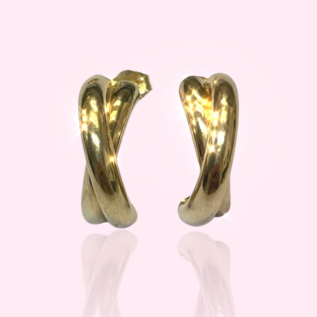 .65” Unique Crossover 14K Yellow Gold Curved Earrings