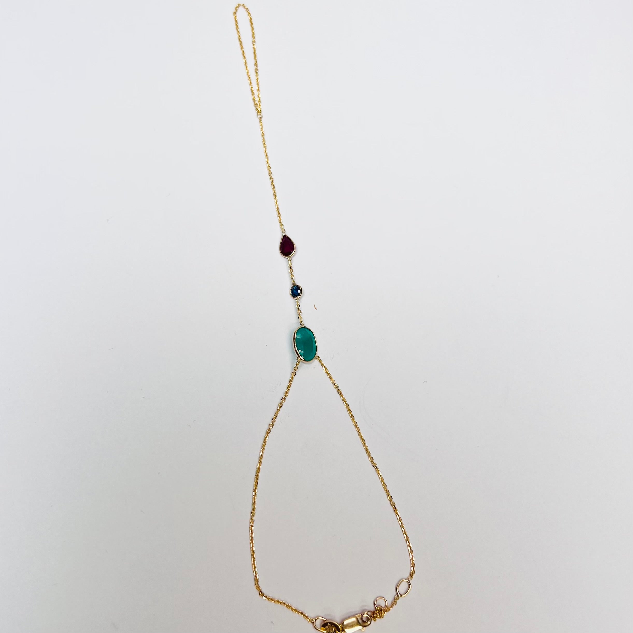 Emerald Ruby Sapphire Handchain Solid 14k Yellow Gold