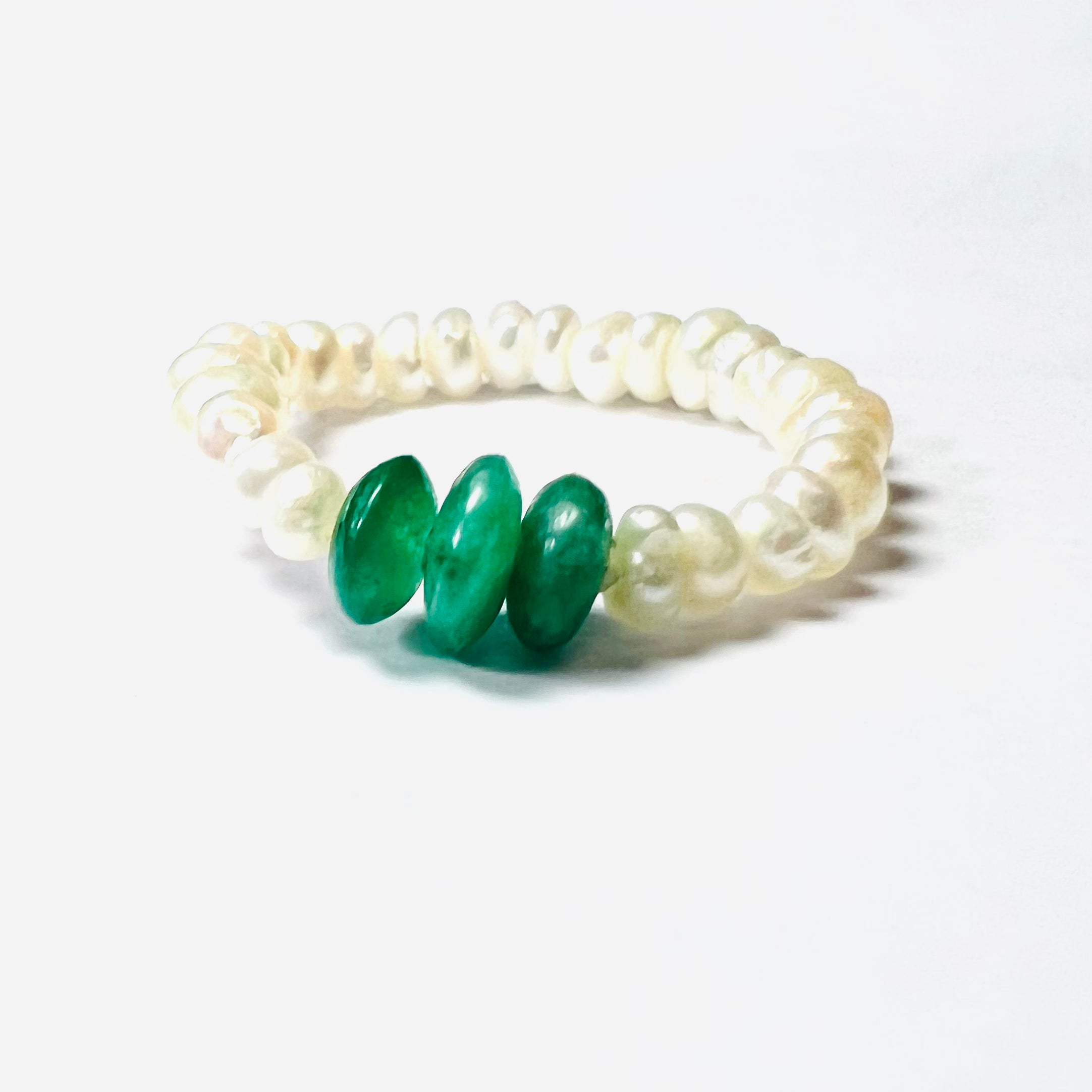 Natural Seed Pearl Eternity Natural Emerald Ring Size 4.5