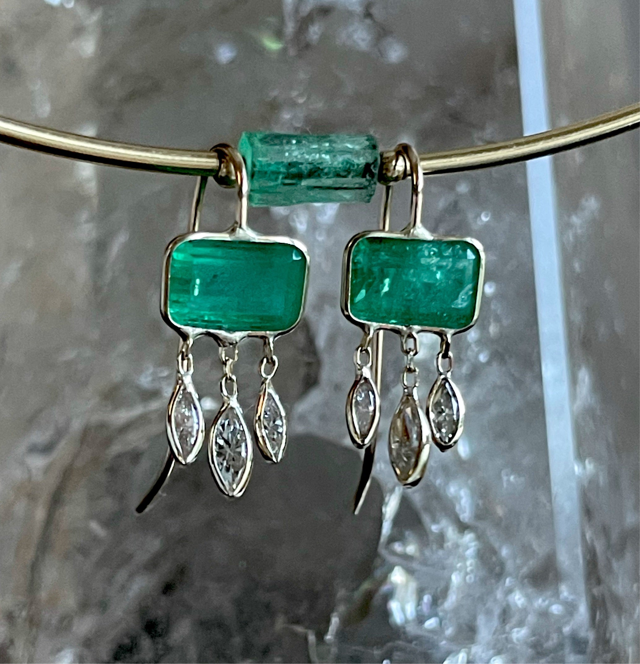 Perfect Colombian Emerald and Marquis Diamond Fringe Earrings