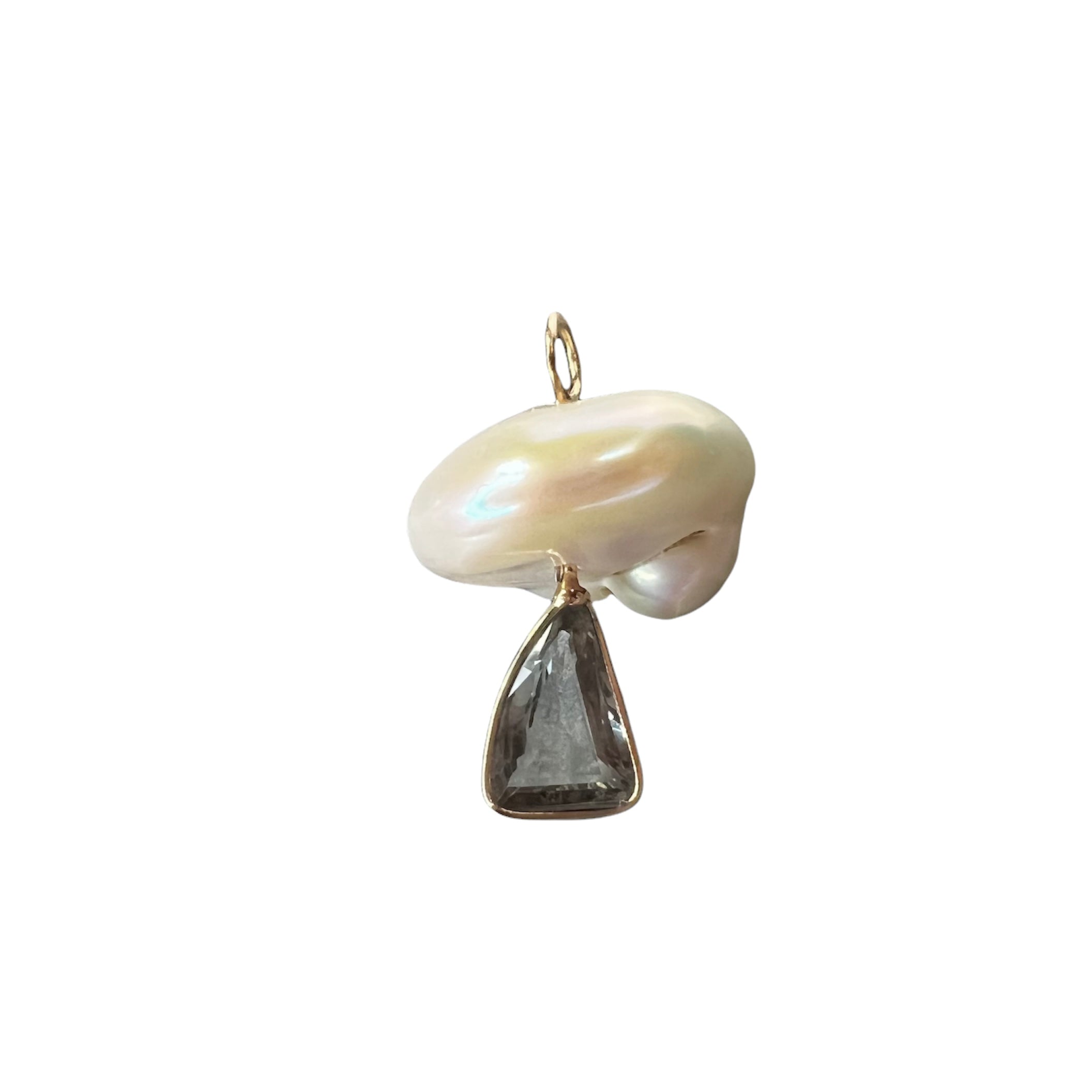 Natural Amethyst and Pearl Mushroom 14K Yellow Gold Pendant Charm 22x15mm
