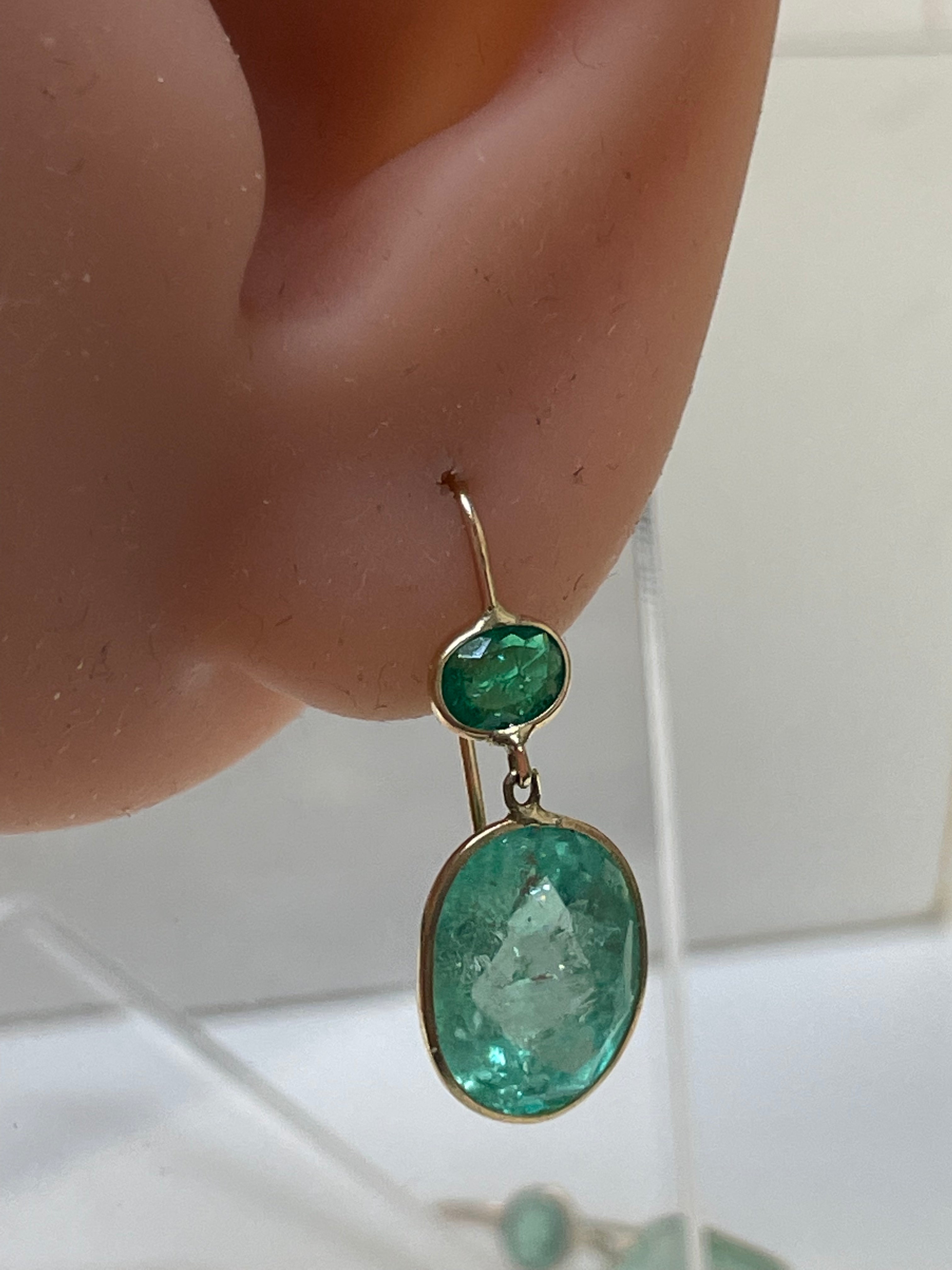 7CT Colombian Emerald Drop Earrings 14K Gold