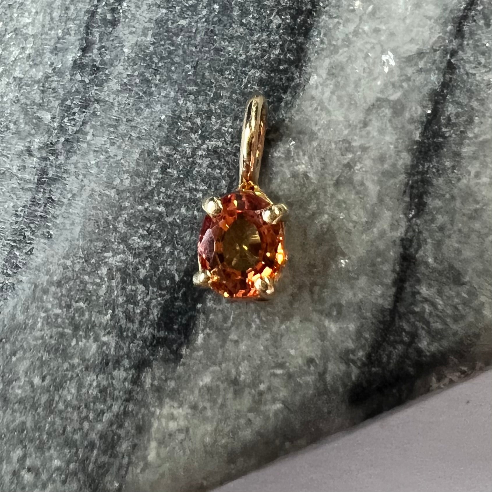 Natural Orange Sapphire 14K Yellow Gold Pendant Charm 10x4mm
