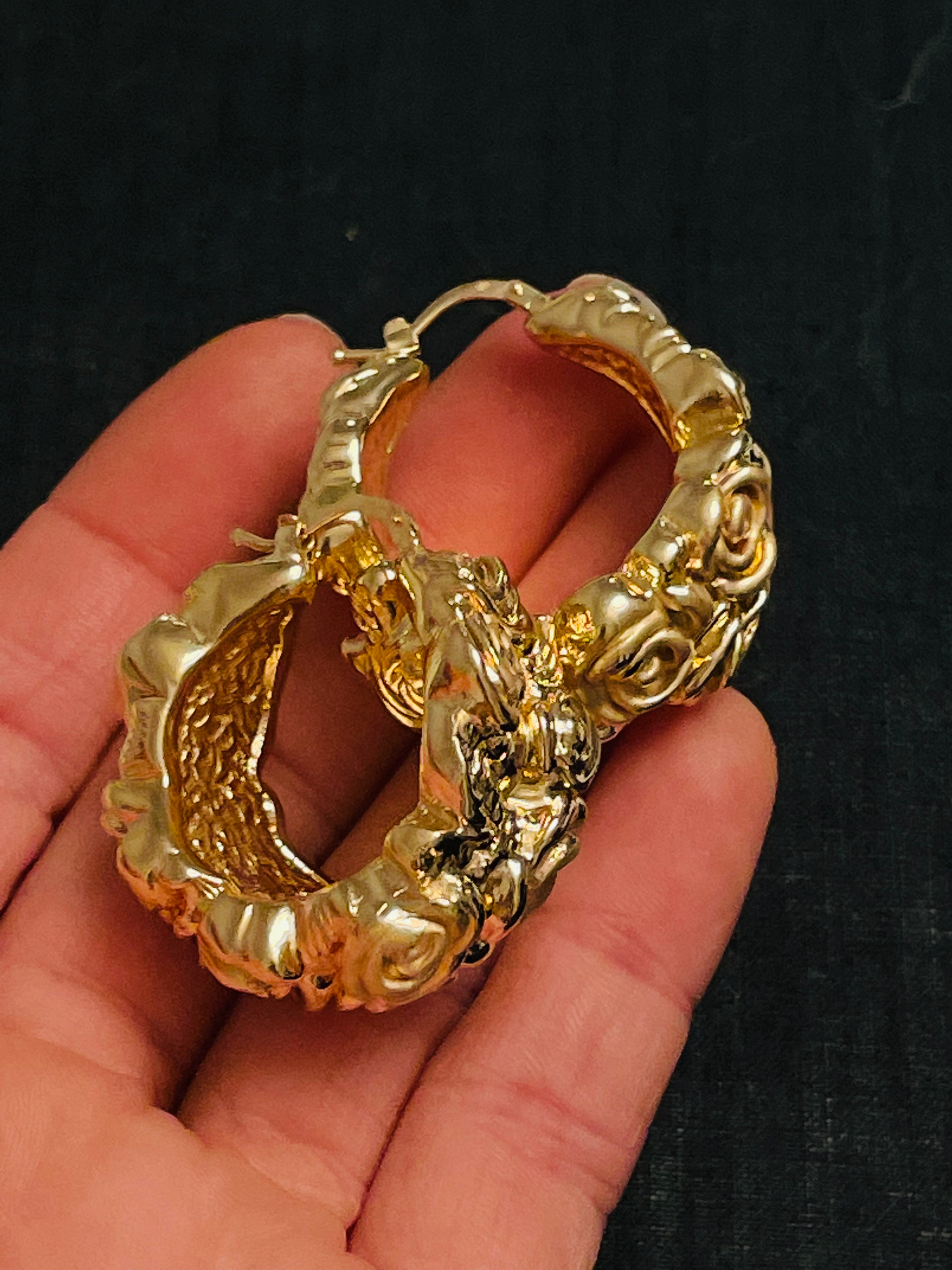1.25" 14K Yellow Gold Italian Rose Wide Hoop Earrings