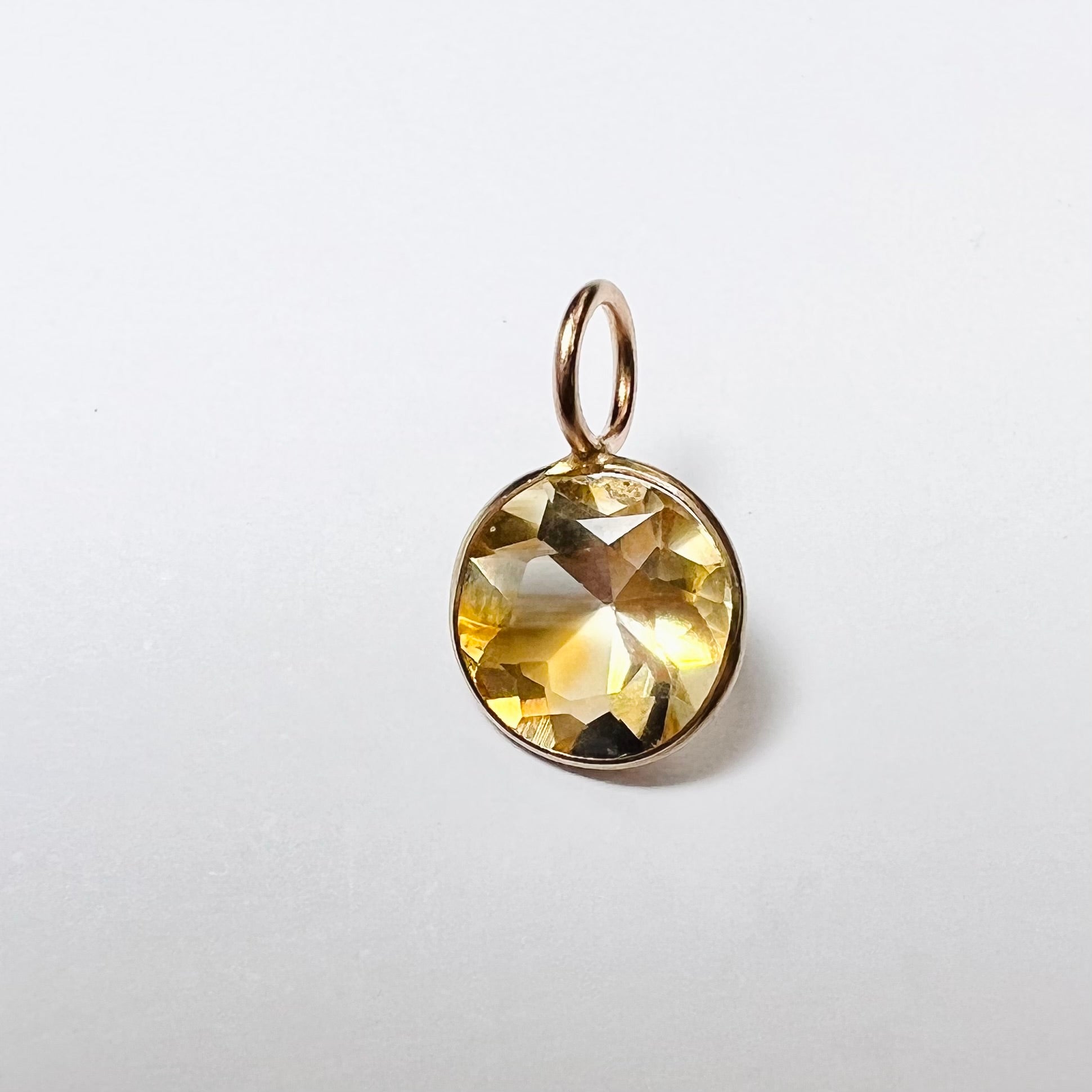 Natural Round Citrine 14K Yellow Gold Pendant Charm 12x7mm