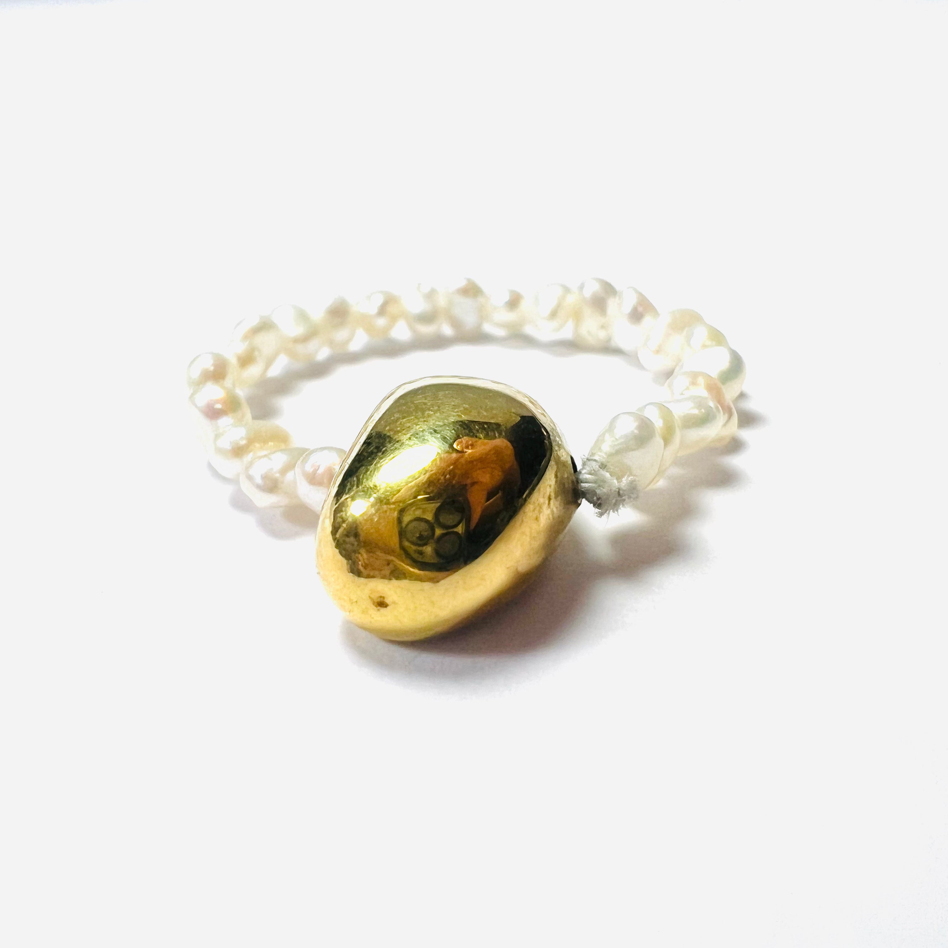 Natural Seed Pearl Eternity Gold Nugget Ring Size 10.5
