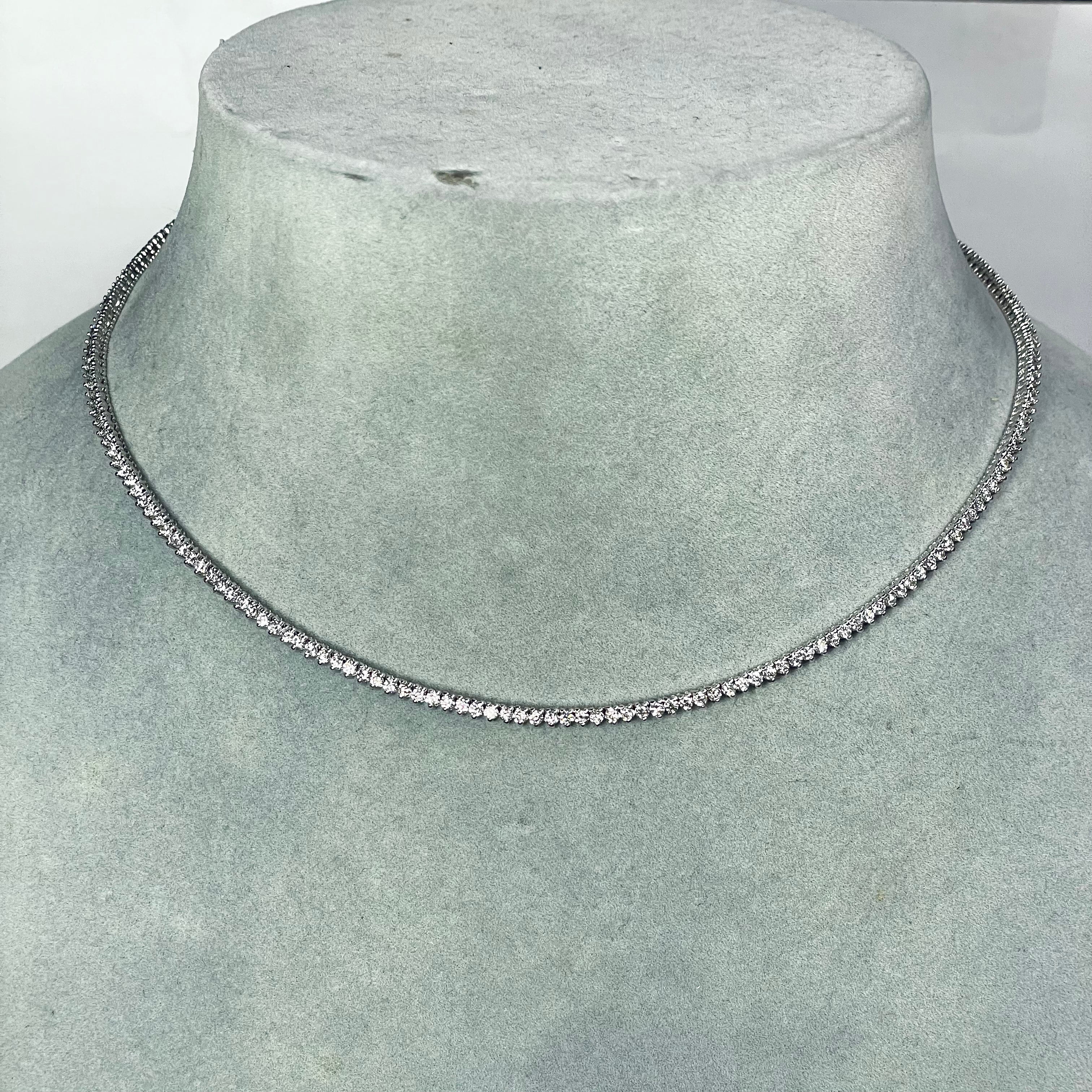 5CT Tennis Riviera Necklace 14k White Gold 16” long
