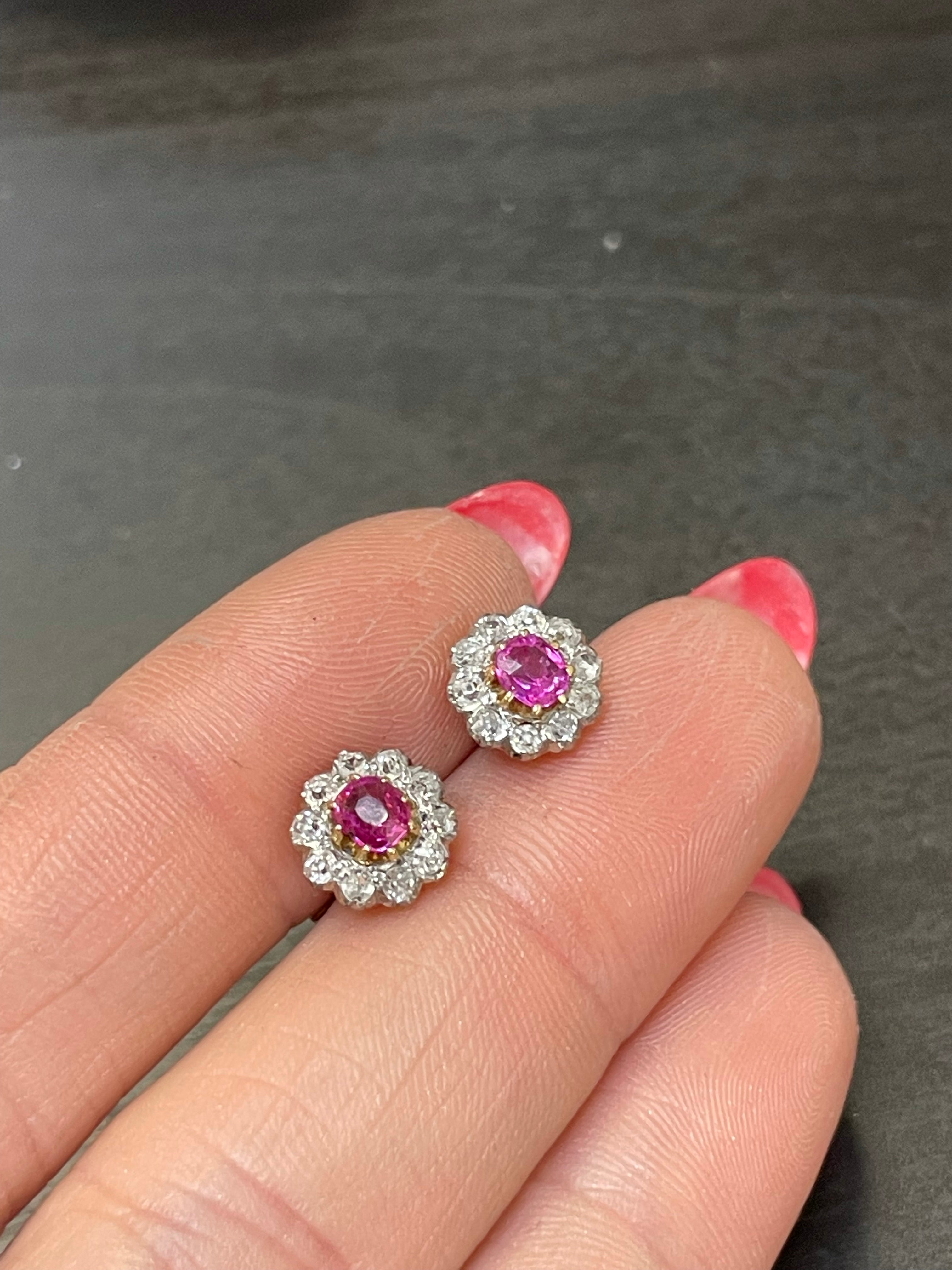 Antique Victorian Old Mine Cut Diamond Halo Earrings 18K Gold