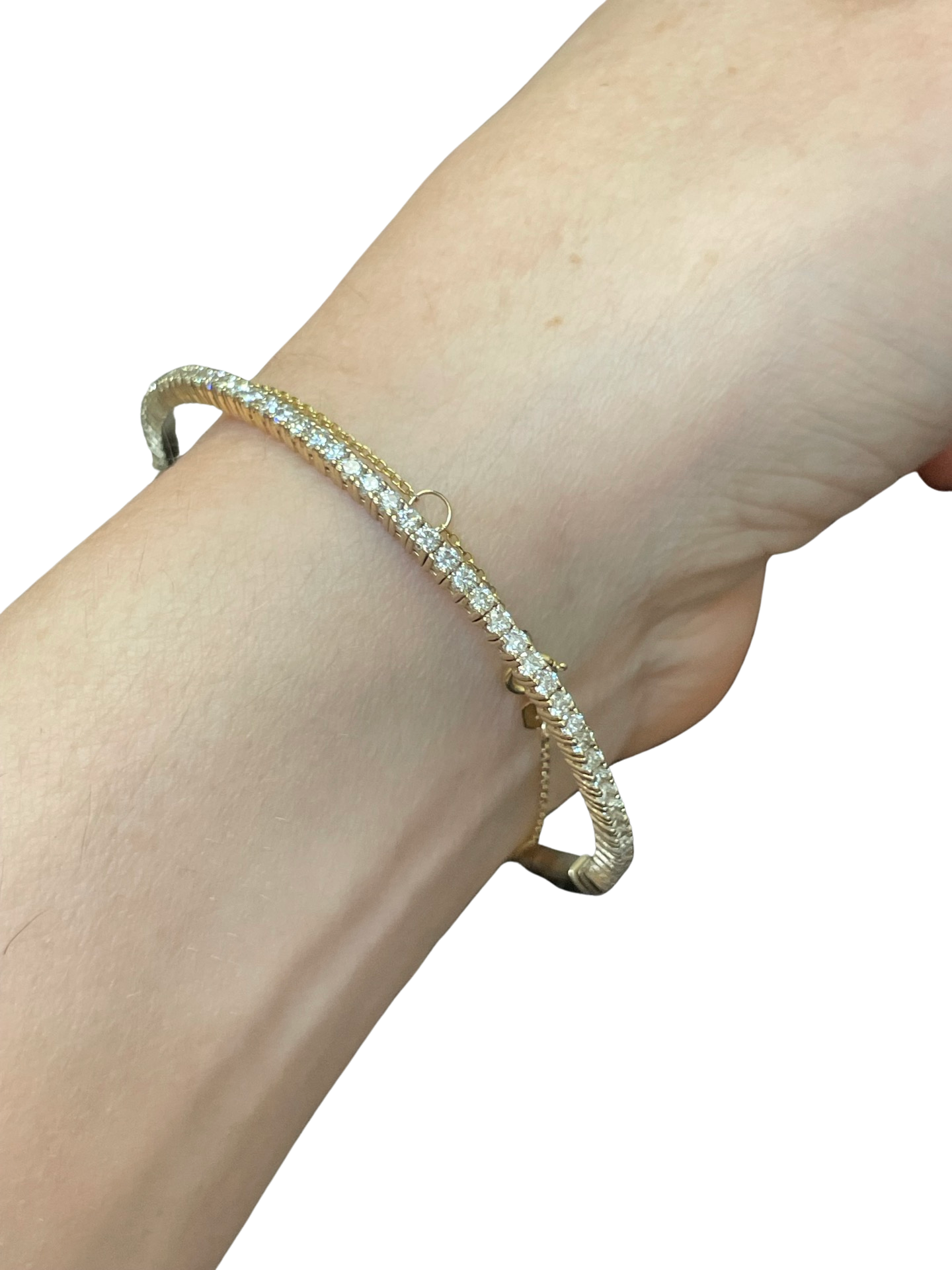 2.3CT Natural Diamond Solid 14K Yellow Gold Flexible Tennis Bracelet Bangle 7"