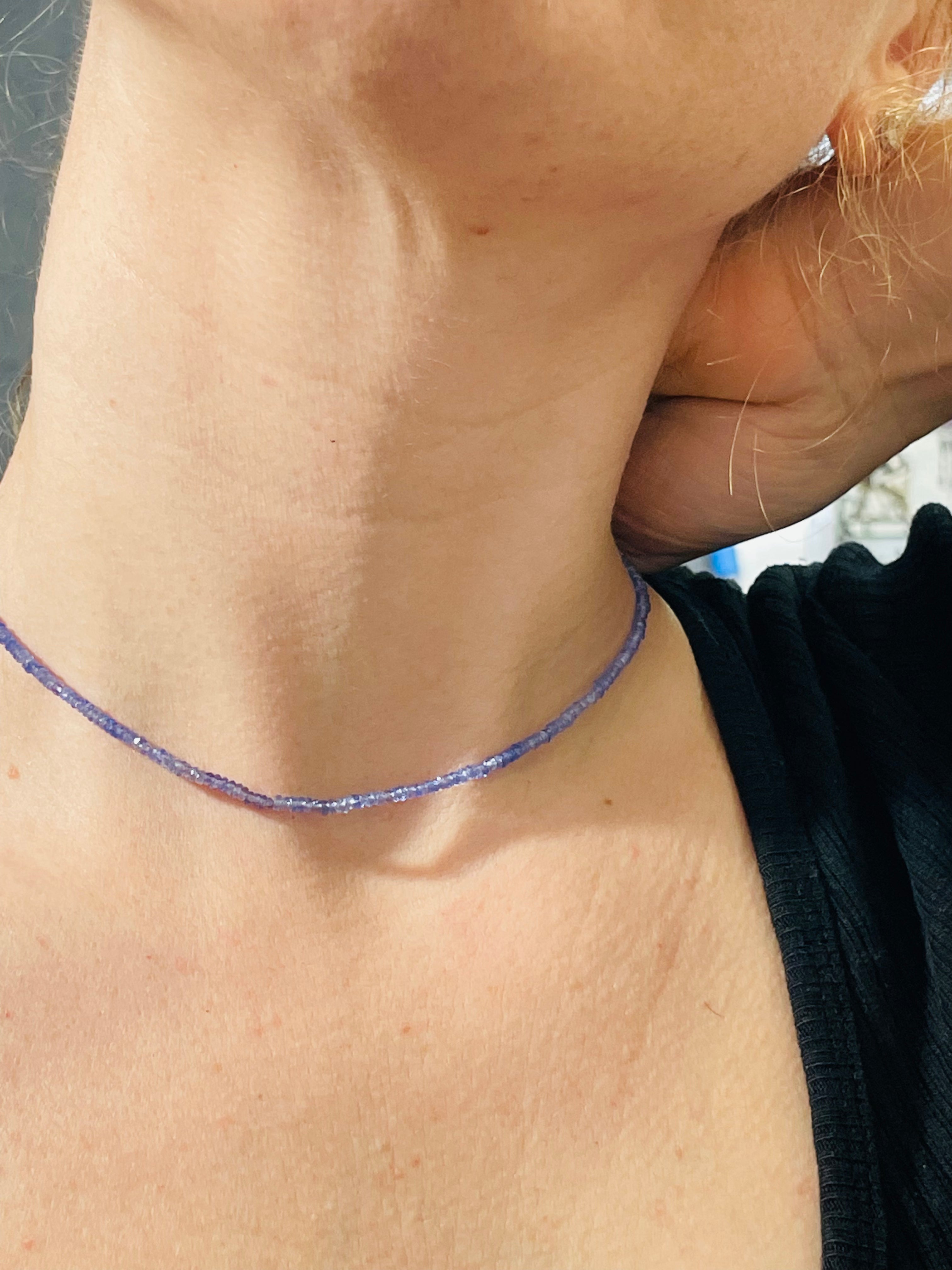 12.25”-15” 2mm Faceted Tanzanite 14K Yellow Gold Choker Necklace