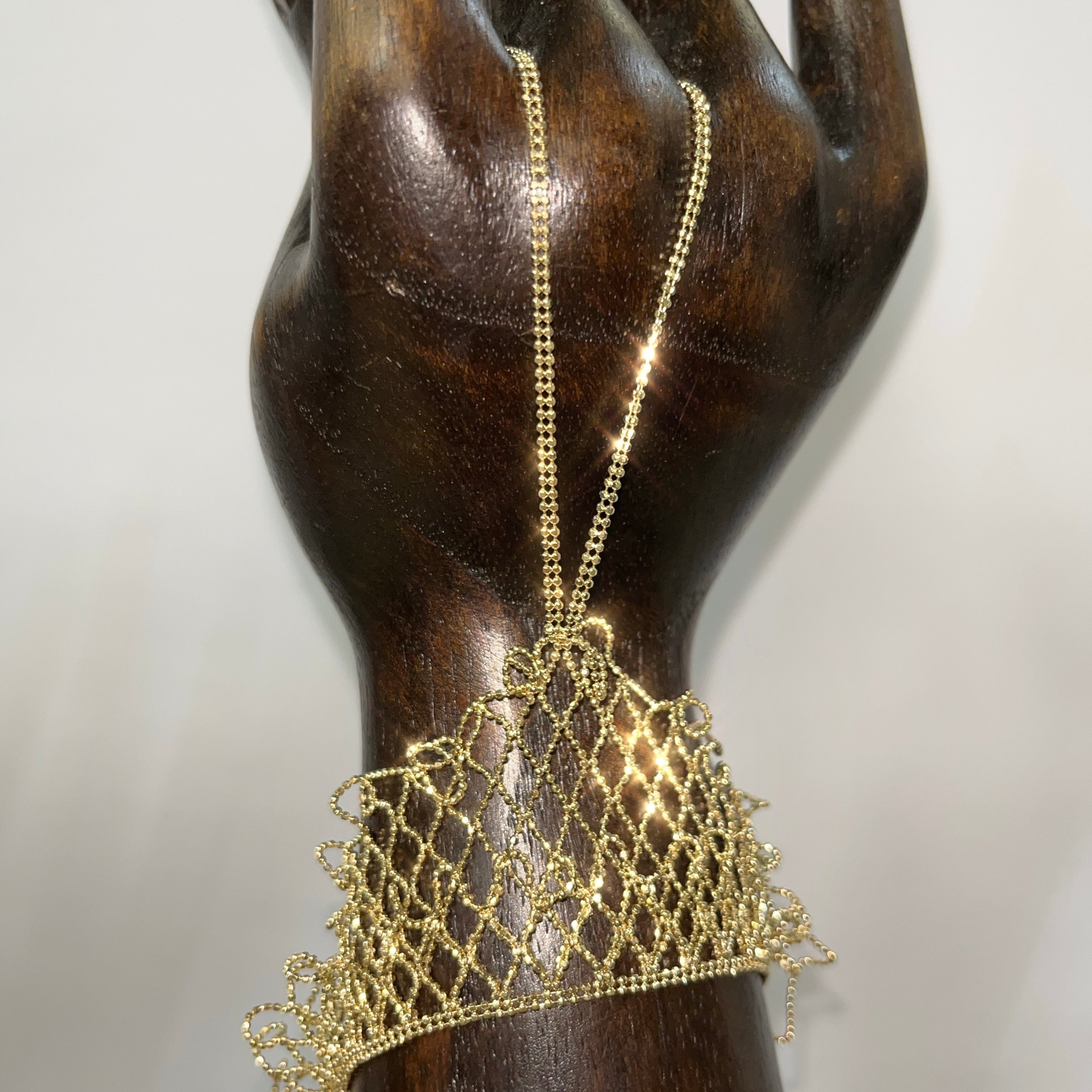 Beautiful Golden Lace 14K Yellow Gold Hand Chain Adjustable