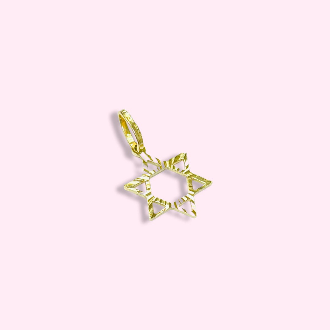 14K Yellow Gold Star of David Charm Pendant