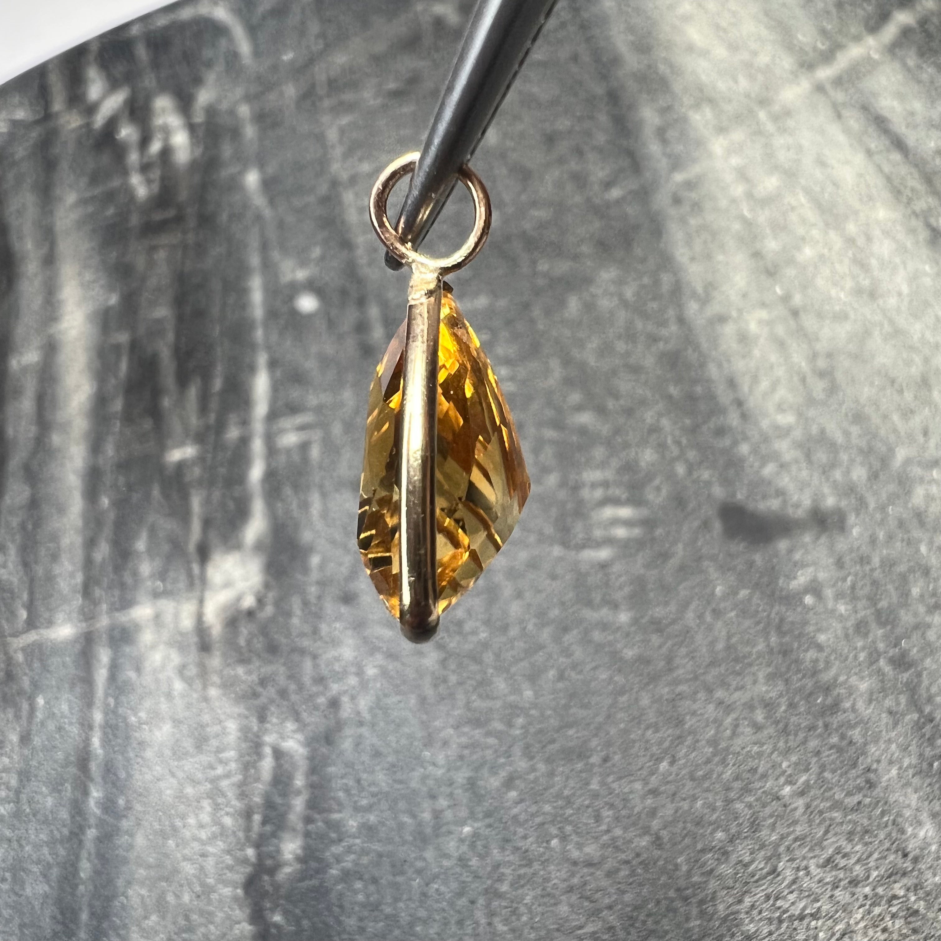 5CT Natural Trillion Cut Yellow Citrine 14K Yellow Gold Pendant Charm 11.5x13mm