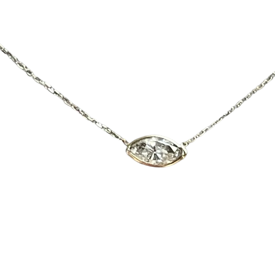 .30CT Marquis Diamond East West Solitaire 16” 14K White Gold Necklace