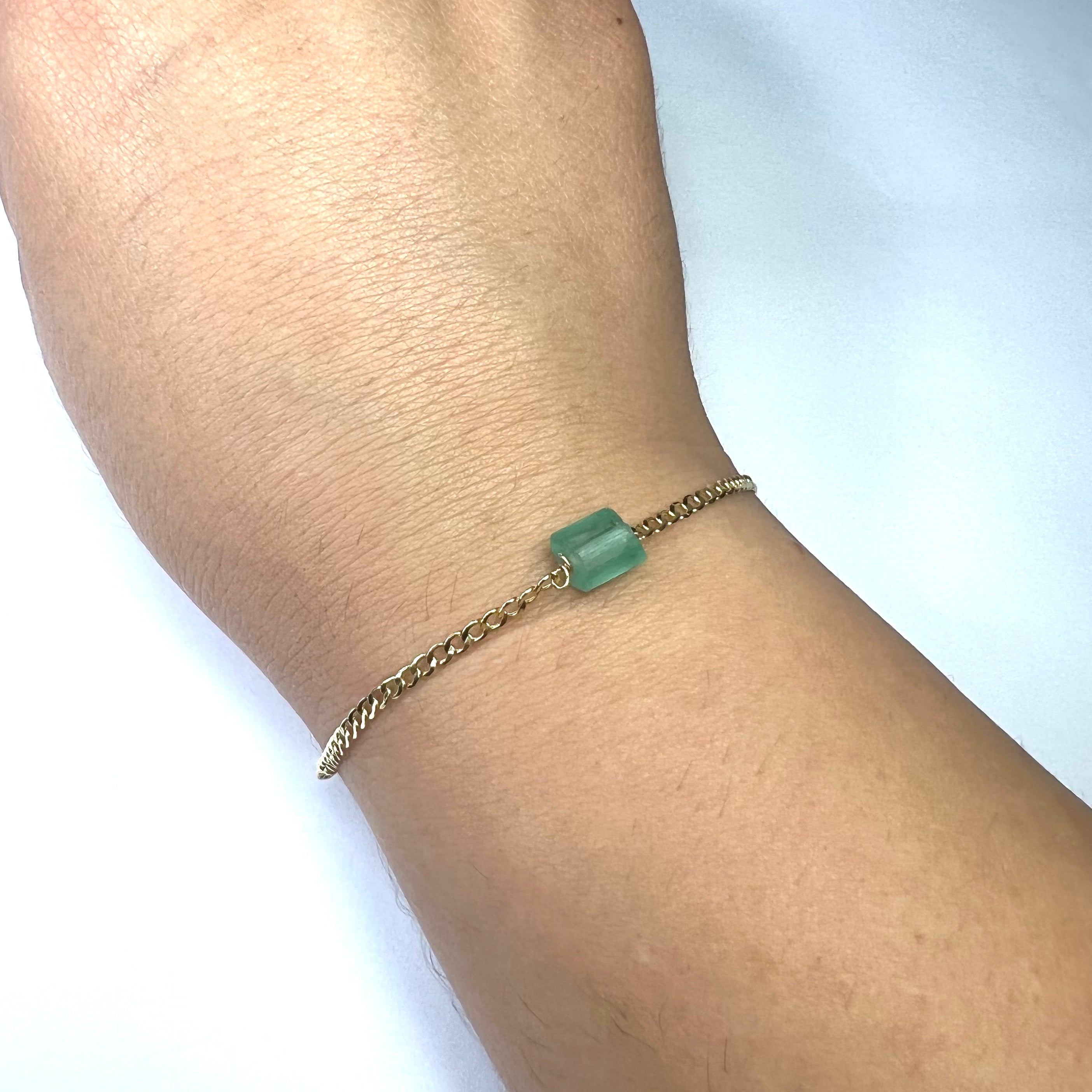 Rough Emerald Bracelet in Solid 14k Yellow Gold 7"